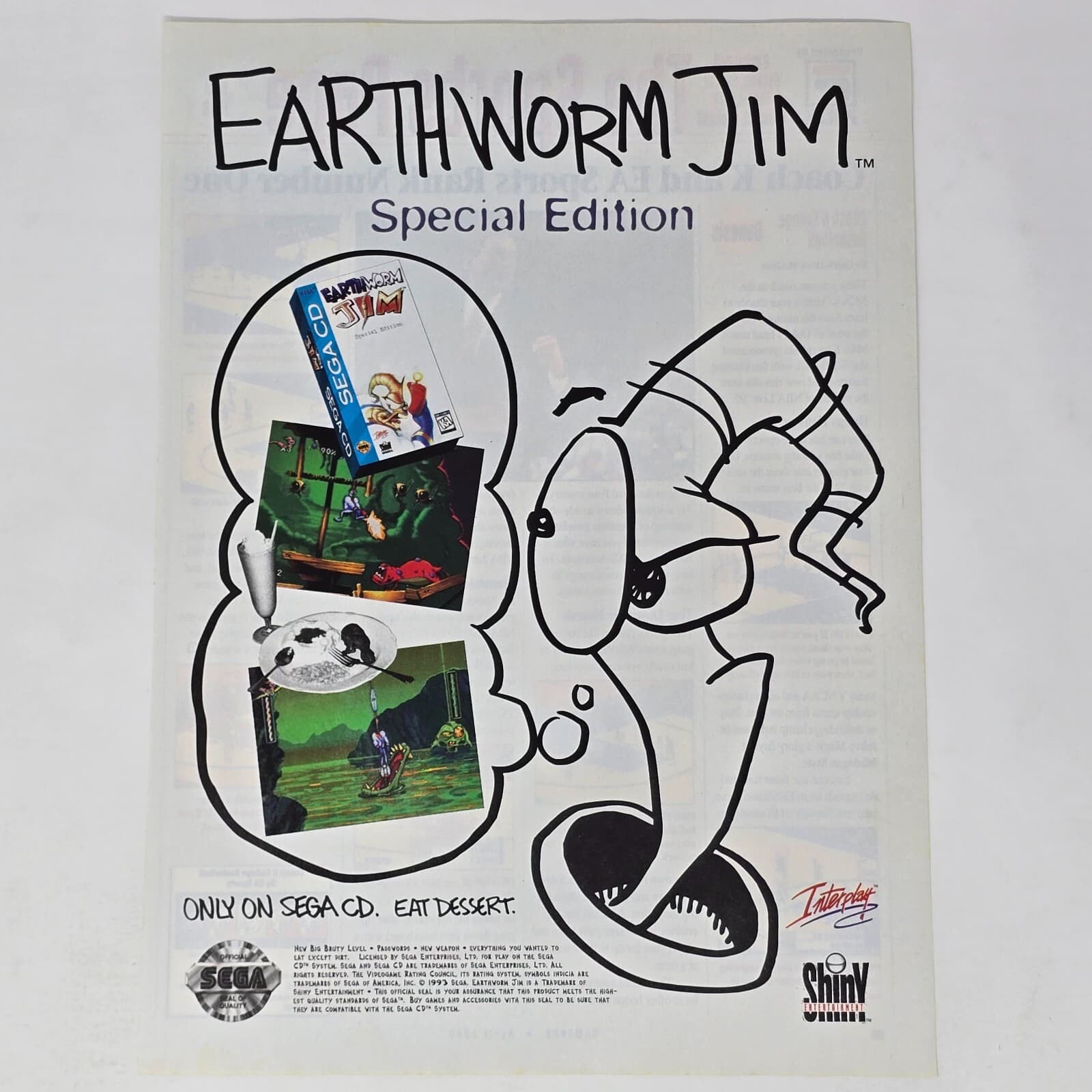Earthworm Jim Special Edition Sega CD Genesis Eat Dessert Print Ad/Poster Art