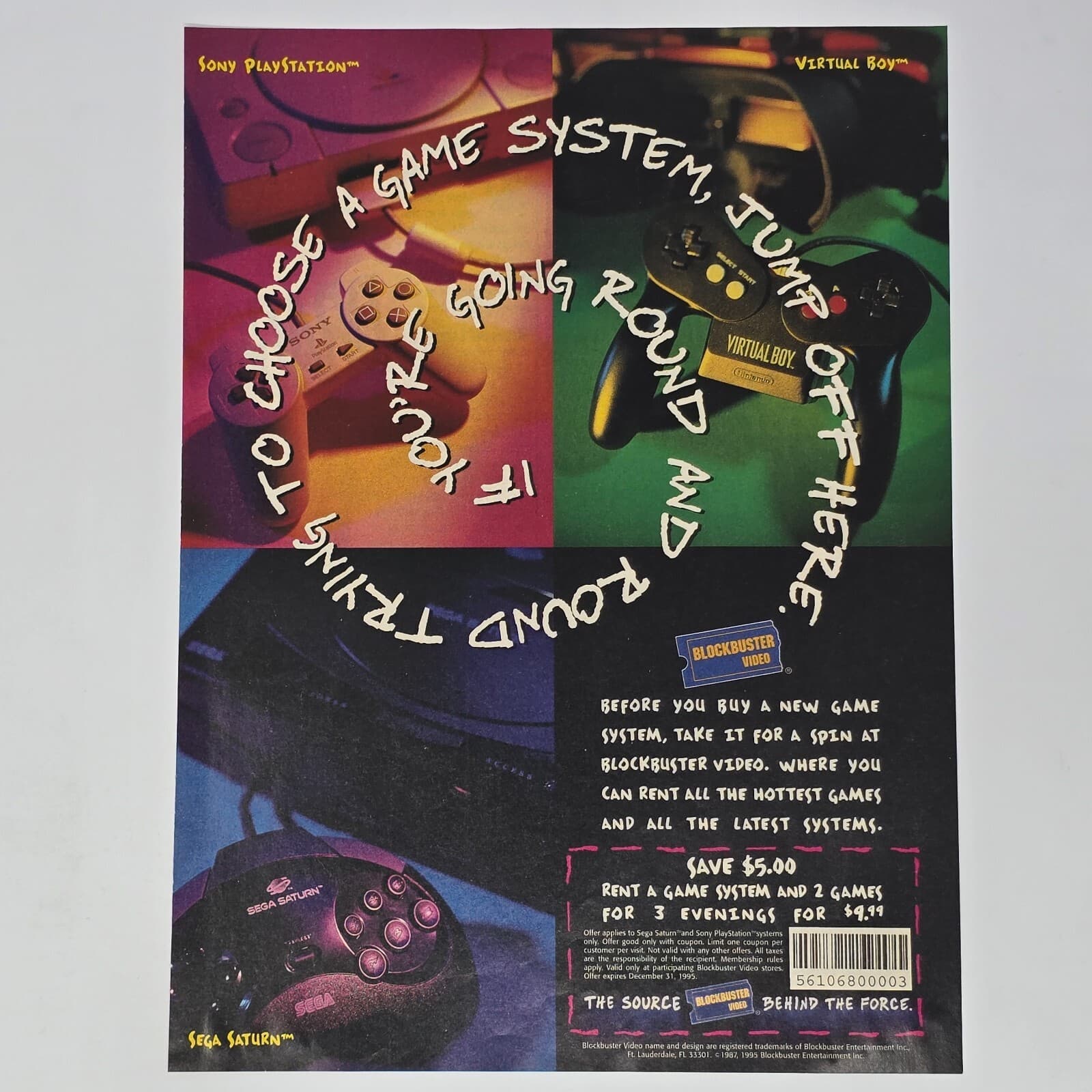 Blockbuster PS1 Sega Saturn Nintendo Jump Off Print Ad/Poster Official Promo Art