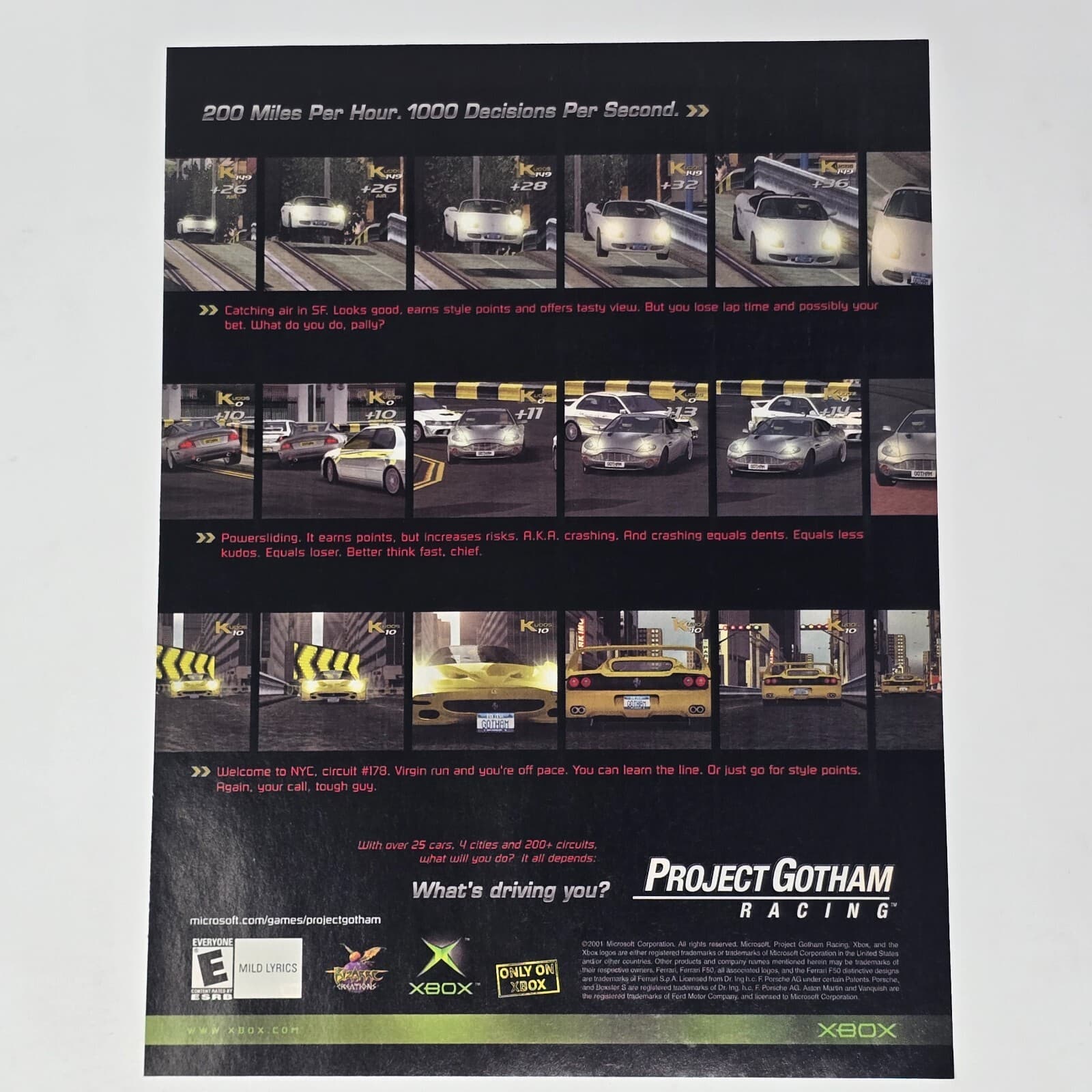 Project Gotham Racing PGR Microsoft Xbox Screenshots Print Ad/Poster Promo Art