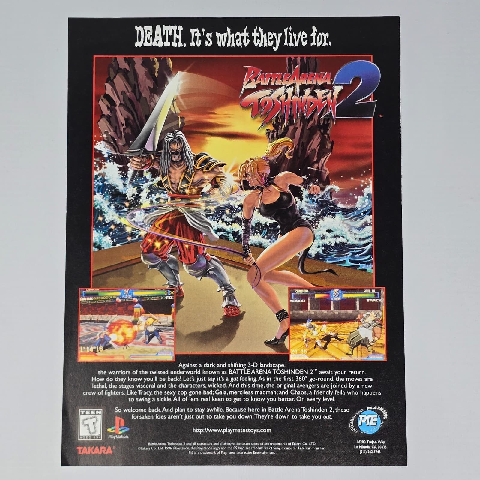 Battle Arena Toshinden 2 PlayStation PS1 They Live For Print Ad/Poster