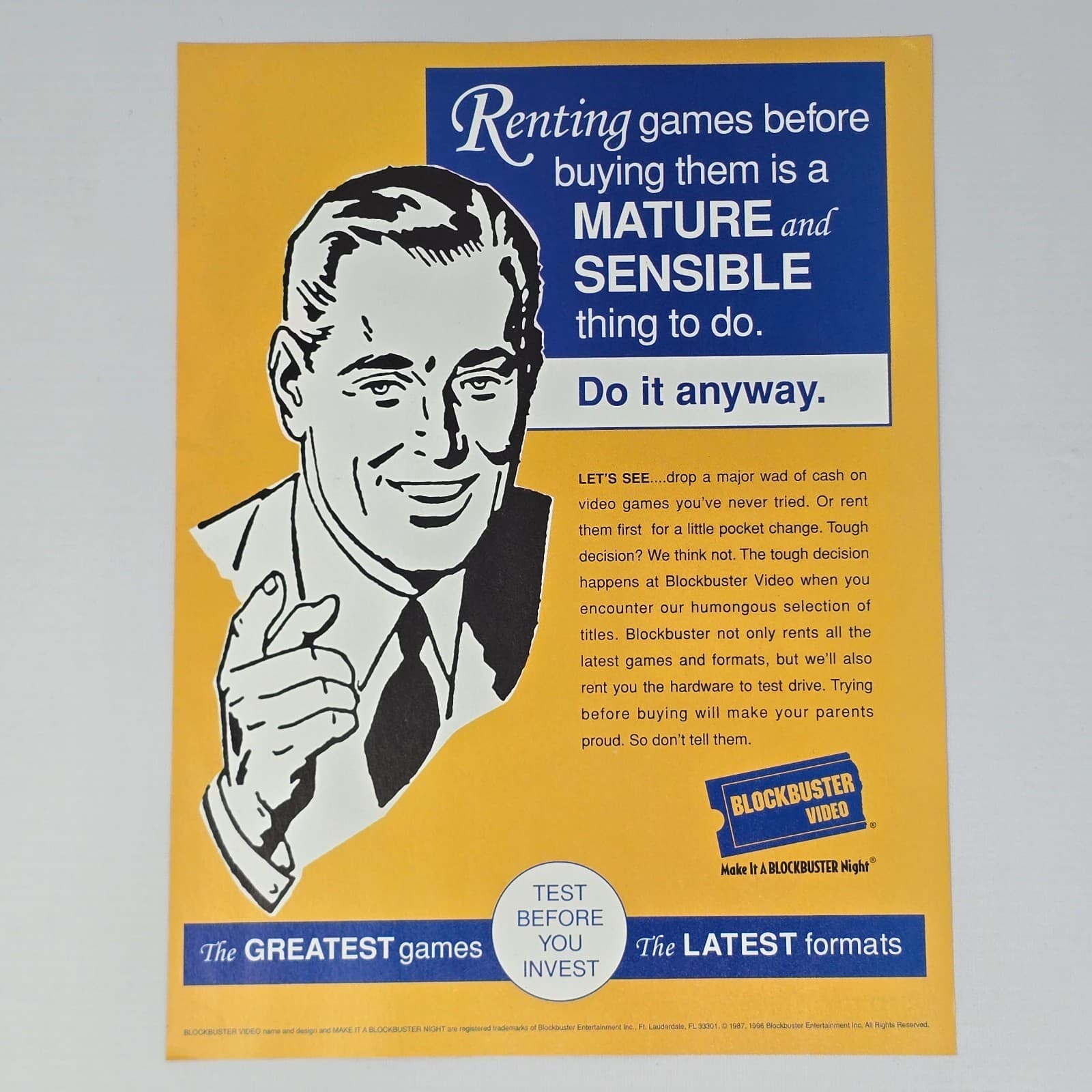 Blockbuster Video Renting Games Print Ad/Poster