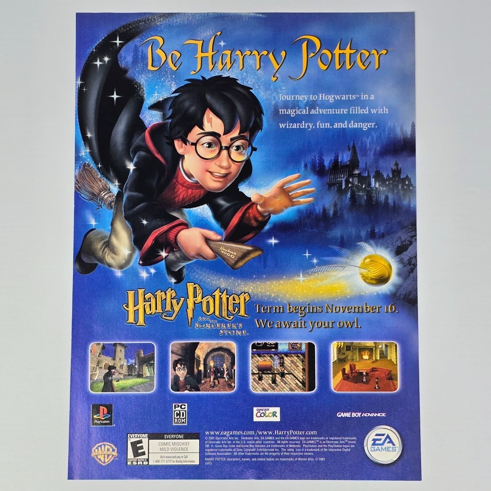 Harry Potter Sorcerer's Stone PS1 PC Game Boy Color Authentic Magazine Ad
