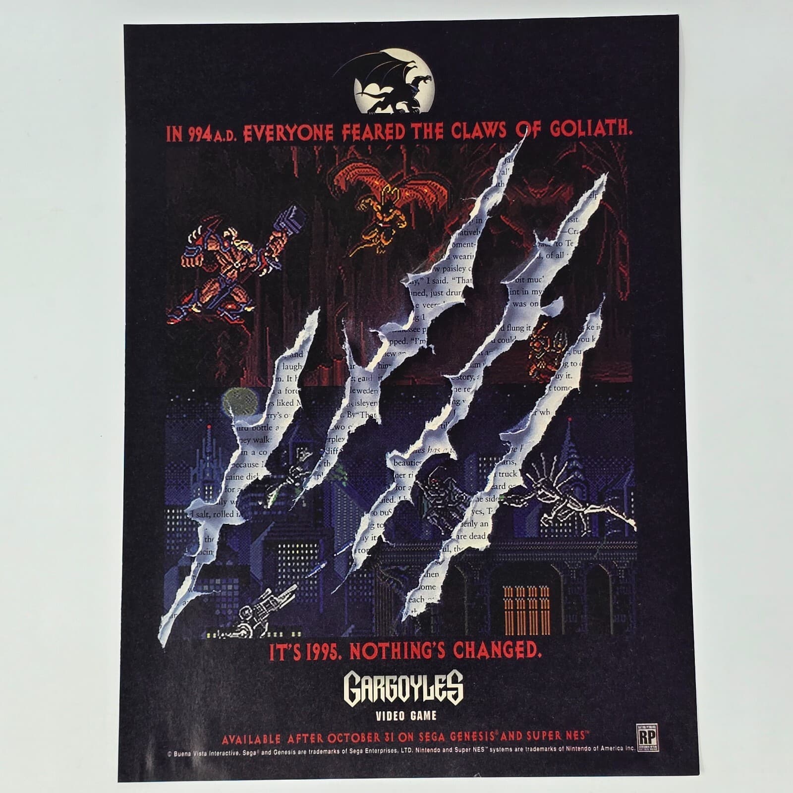 Gargoyles Sega Genesis Super Nintendo SNES Claws Print Ad/Poster Promo Art