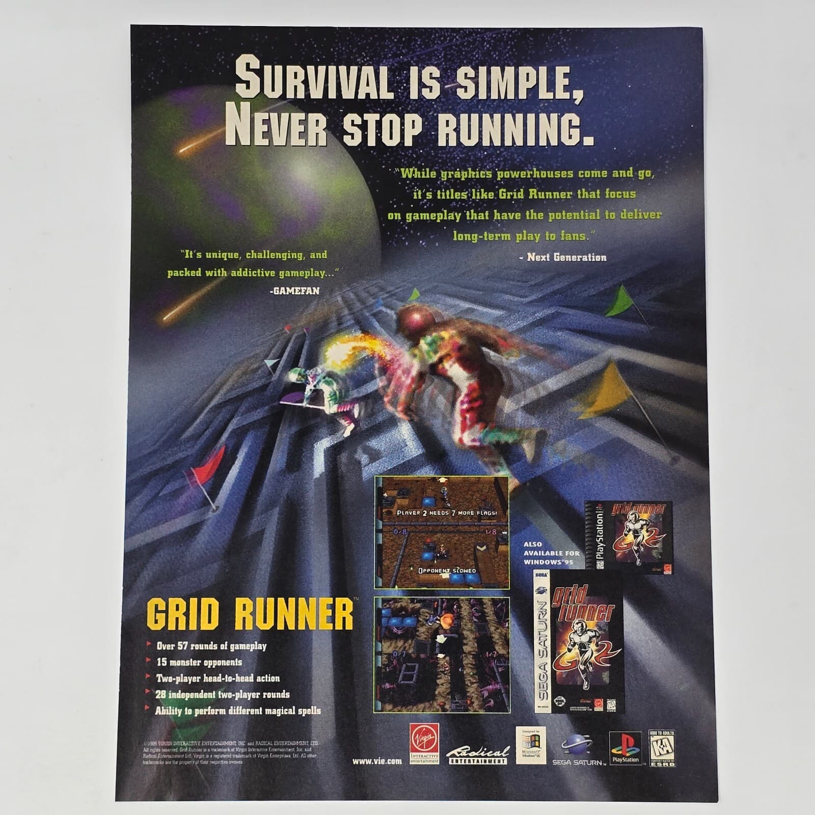 Grid Runner Sega Saturn PlayStation 1 PS1 PC Survival Print Ad/Poster Promo Art
