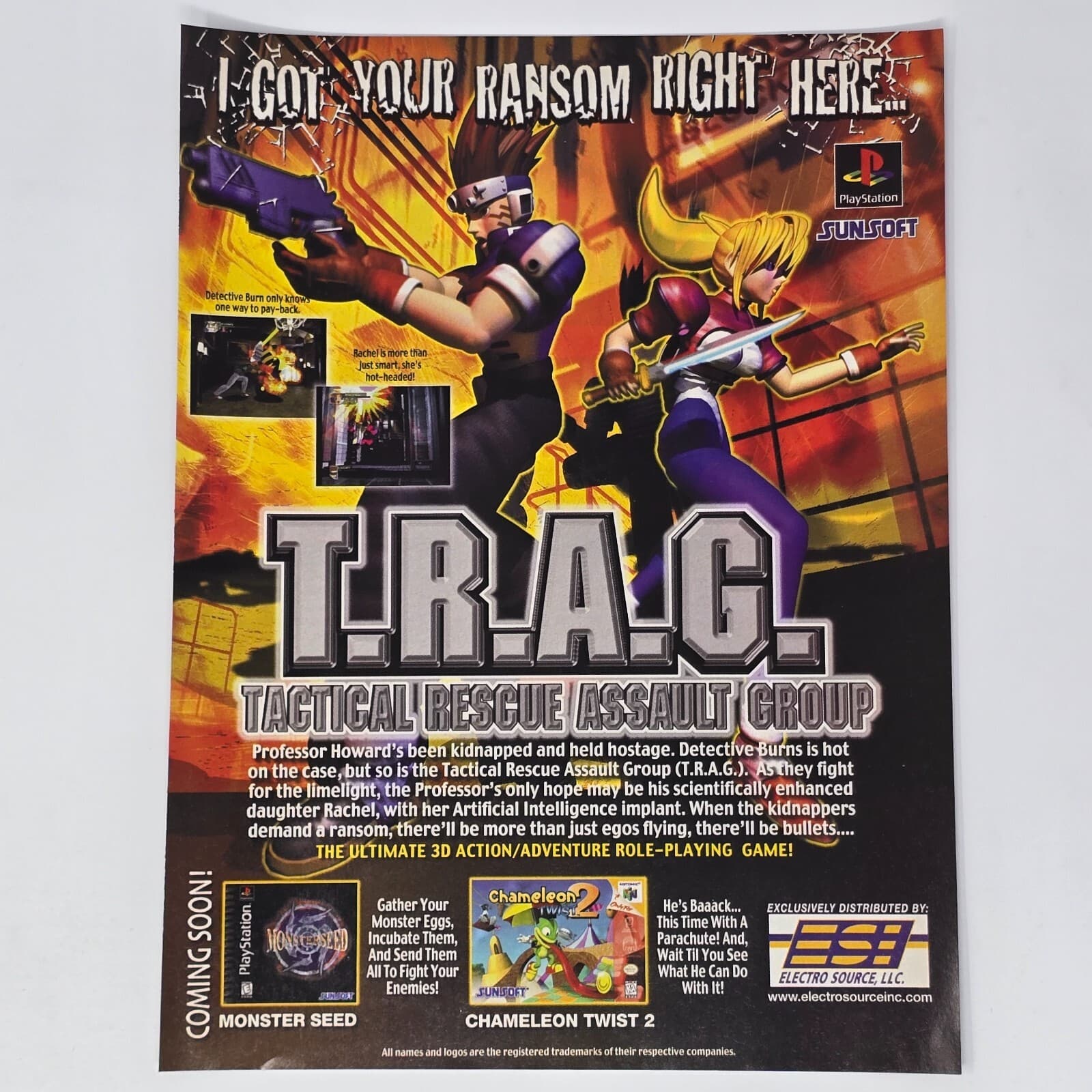 Tactical Rescue Assault Group T.R.A.G. PS1 N64 Ransom Print Ad/Poster Promo Art