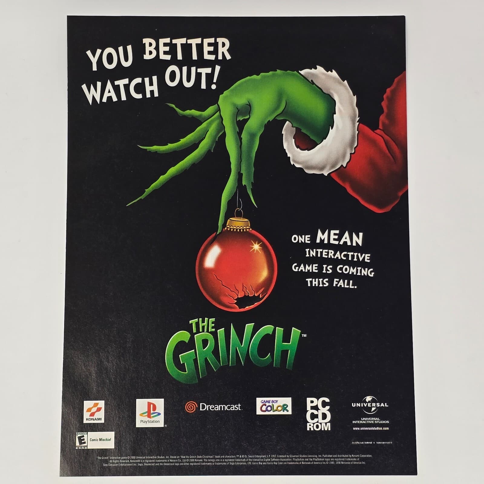 The Grinch PS1 Dreamcast GameBoy Color PC Watch Out Print Ad/Poster Promo Art
