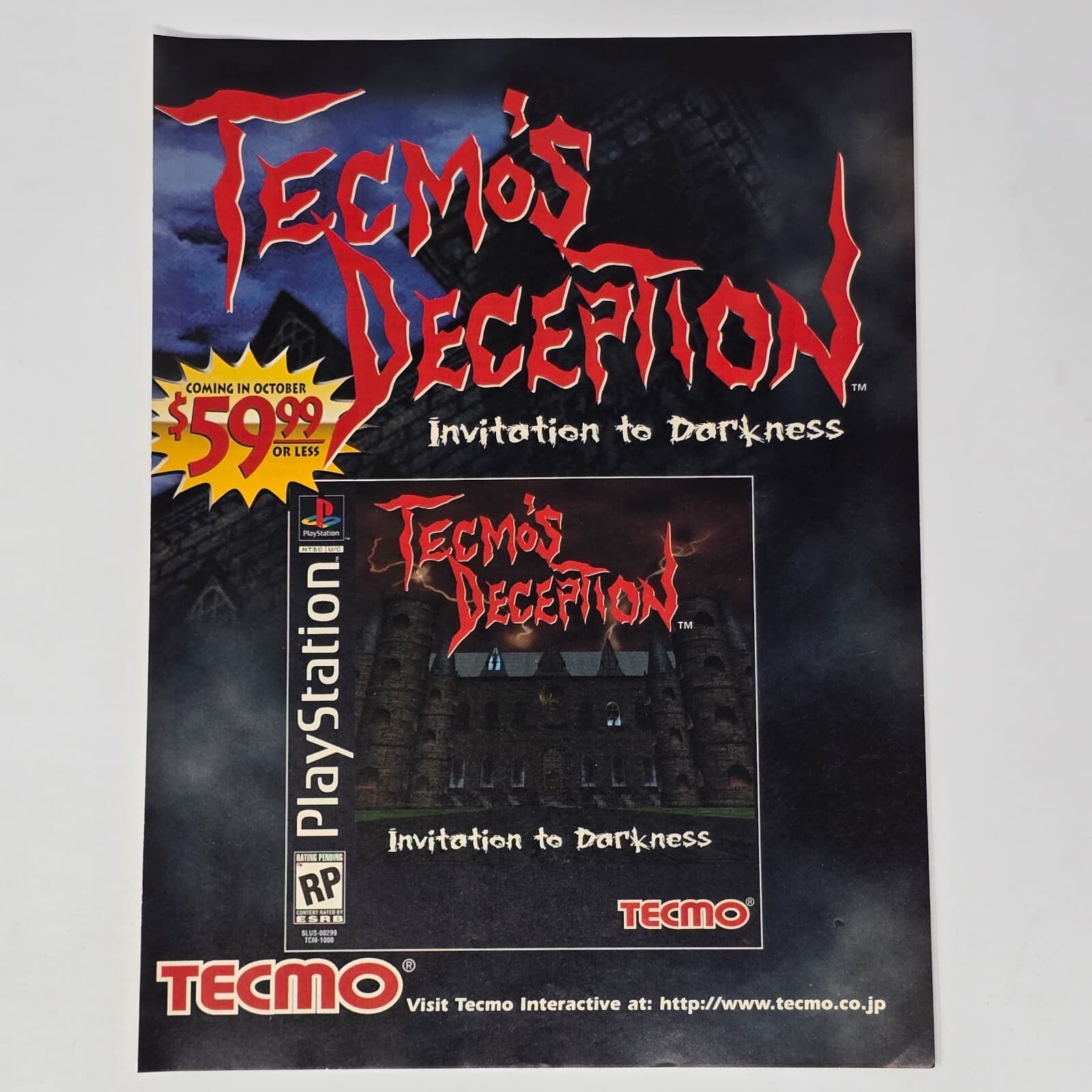 Tecmo's Deception Sony PlayStation 1 PS1 Invitation Print Ad/Poster Promo Art