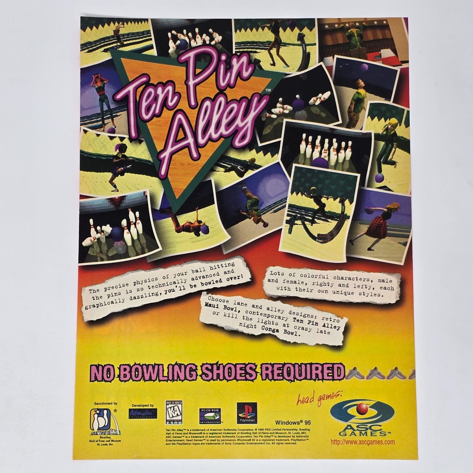 Ten Pin Alley Sony PlayStation 1 PS1 PC Bowling Shoes Print Ad/Poster Promo Art