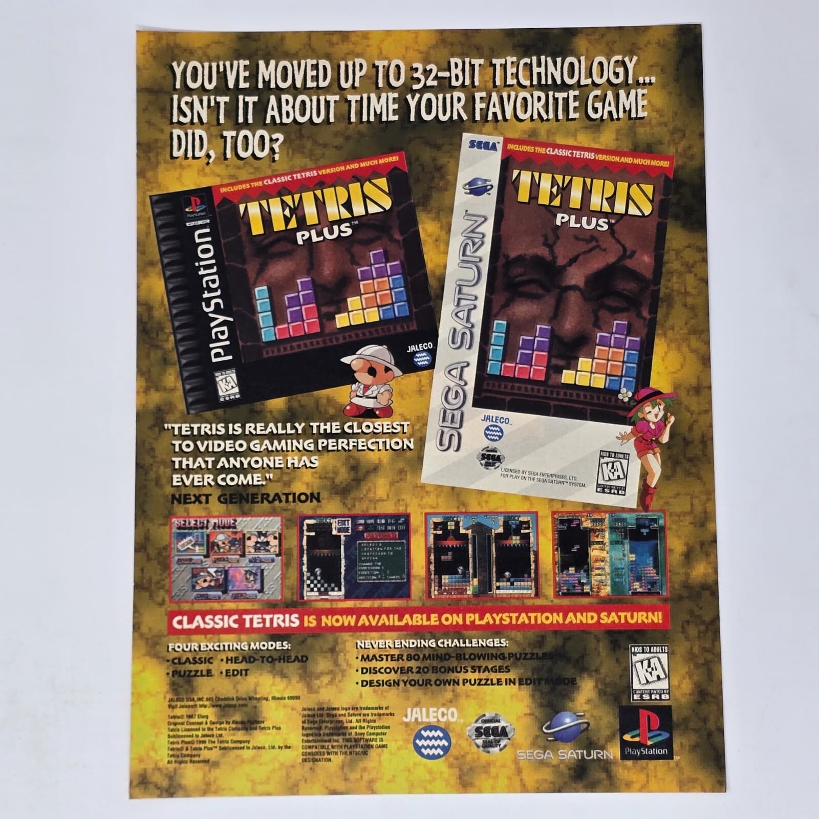 Tetris Plus PlayStation 1 PS1 Sega Saturn About Time Print Ad/Poster Promo Art