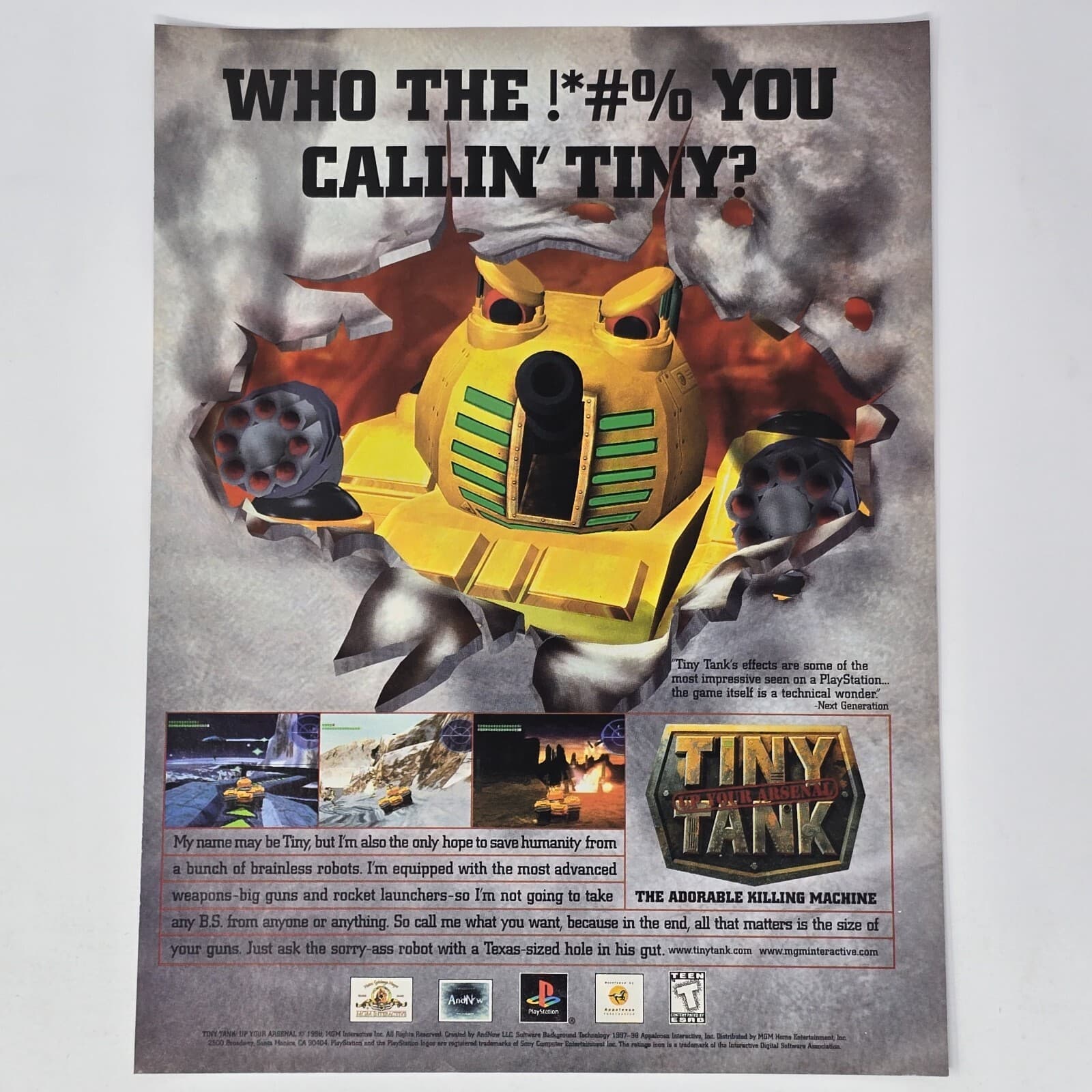 Tiny Tank Up Your Arsenal PlayStation 1 PS1 Adorable Print Ad/Poster Promo Art
