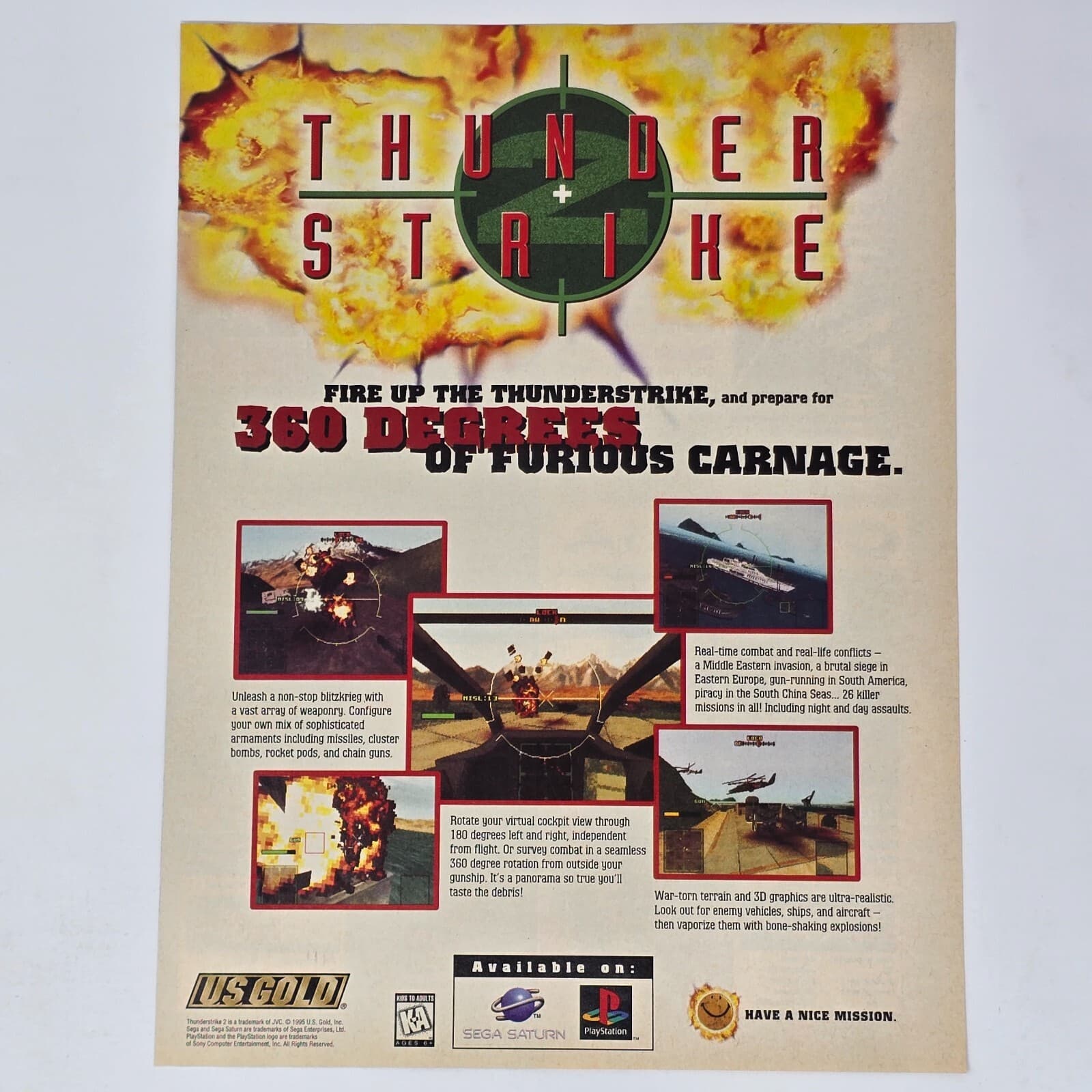 Thunder Strike Sega Saturn PlayStation 1 PS1 Carnage Print Ad/Poster Promo Art