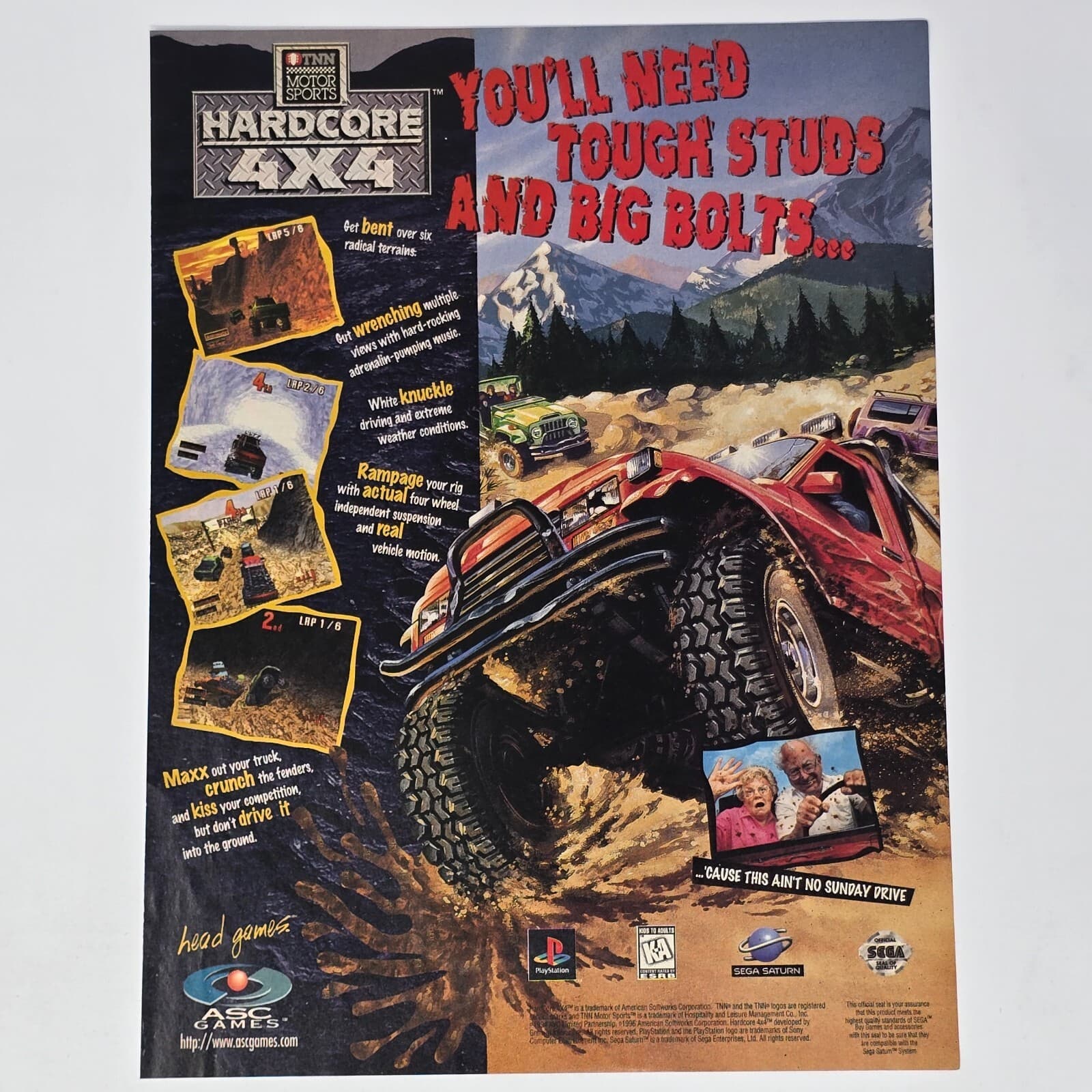 TNN Motorsports Hardcore 4x4 PS1 Sega Saturn Big Bolts Print Ad/Poster Promo Art