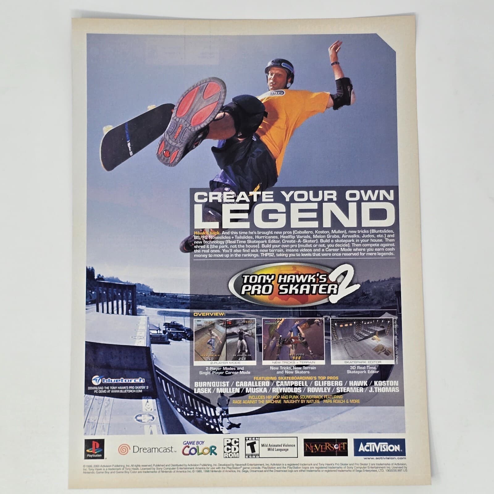 Tony Hawk's Pro Skater 2 N64 Sega Dreamcast PC Legend Print Ad/Poster Promo Art