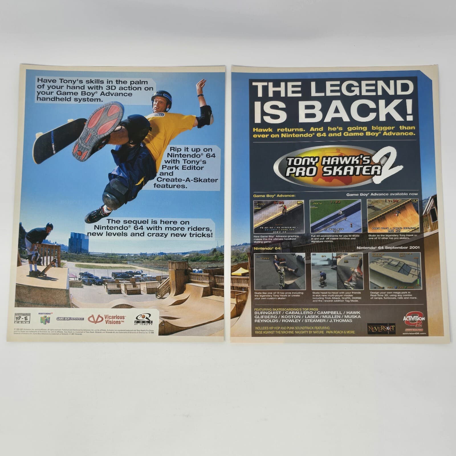 Tony Hawk's Pro Skater 2 N64 GameBoy Advance Legend Print Ad/Poster Promo Art