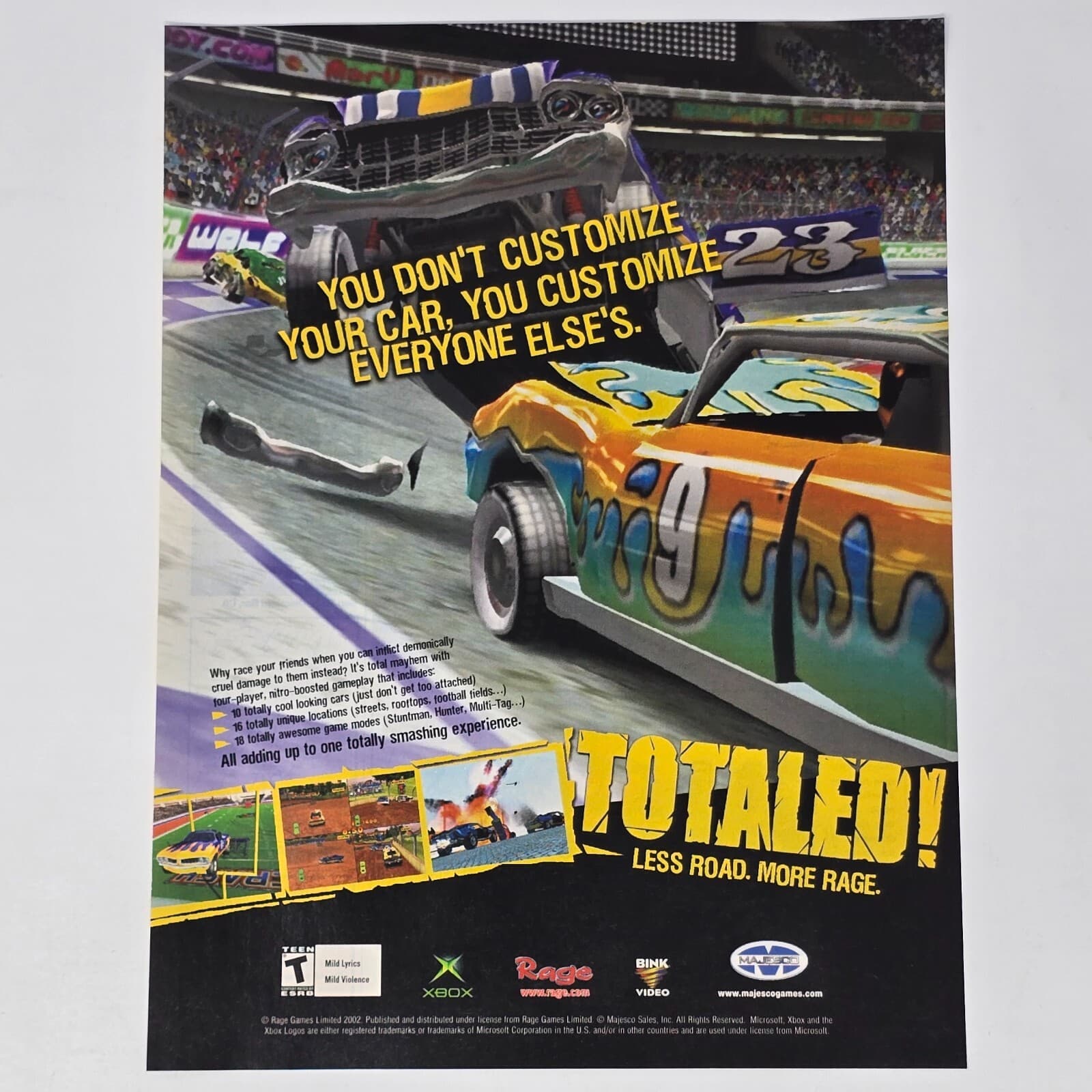 Totaled Microsoft Xbox Less Road More Rage Print Ad/Poster Promo Art