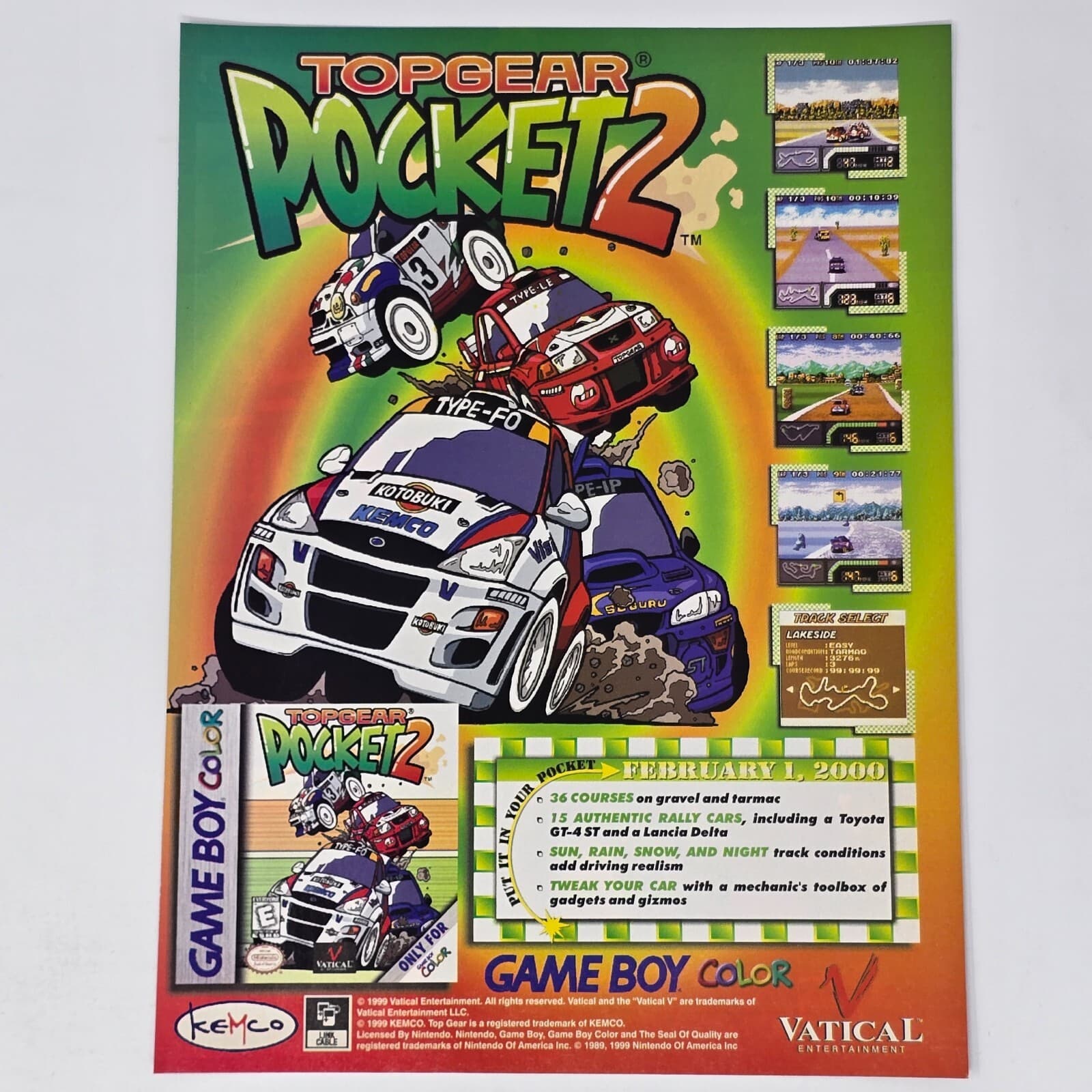 Top Gear Pocket 2 Nintendo GameBoy Color Feb 1 2000 Print Ad/Poster Promo Art