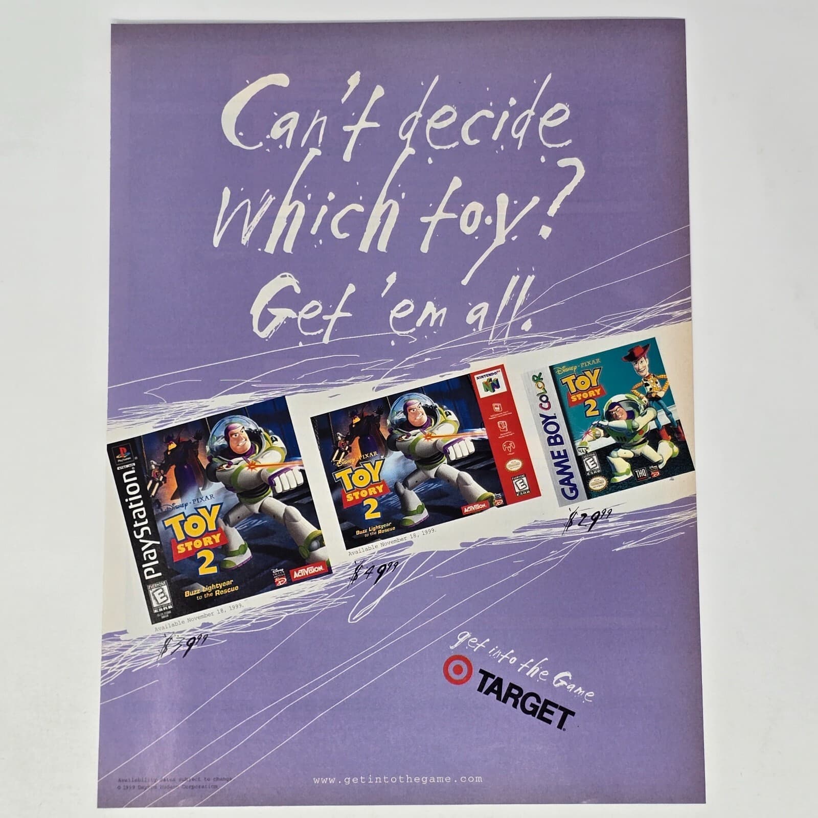 Toy Story 2 PS1 N64 GameBoy Color Target Get Em All Print Ad/Poster Promo Art