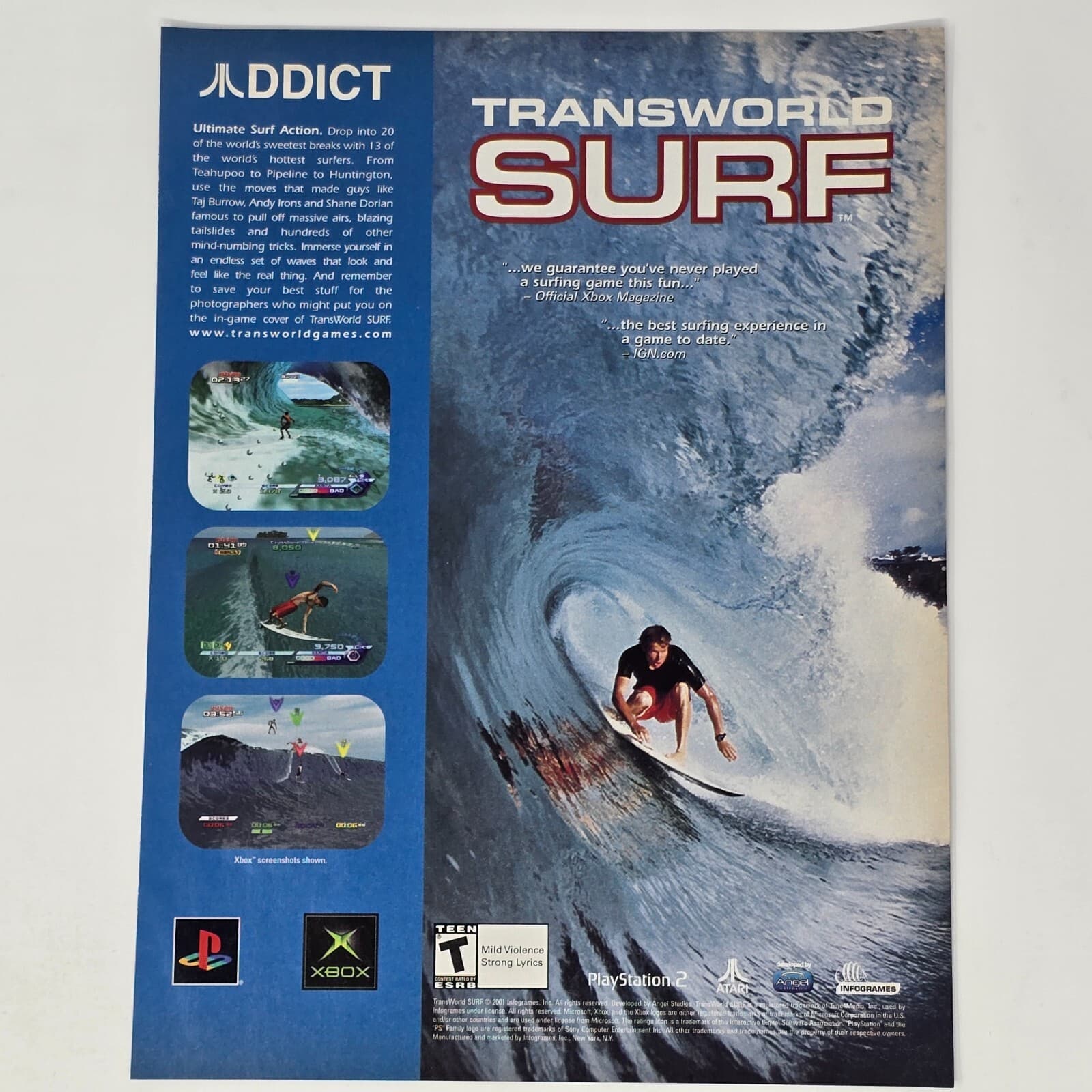 Transworld Surf PlayStation 2 PS2 Xbox Atari Addict Print Ad/Poster Promo Art