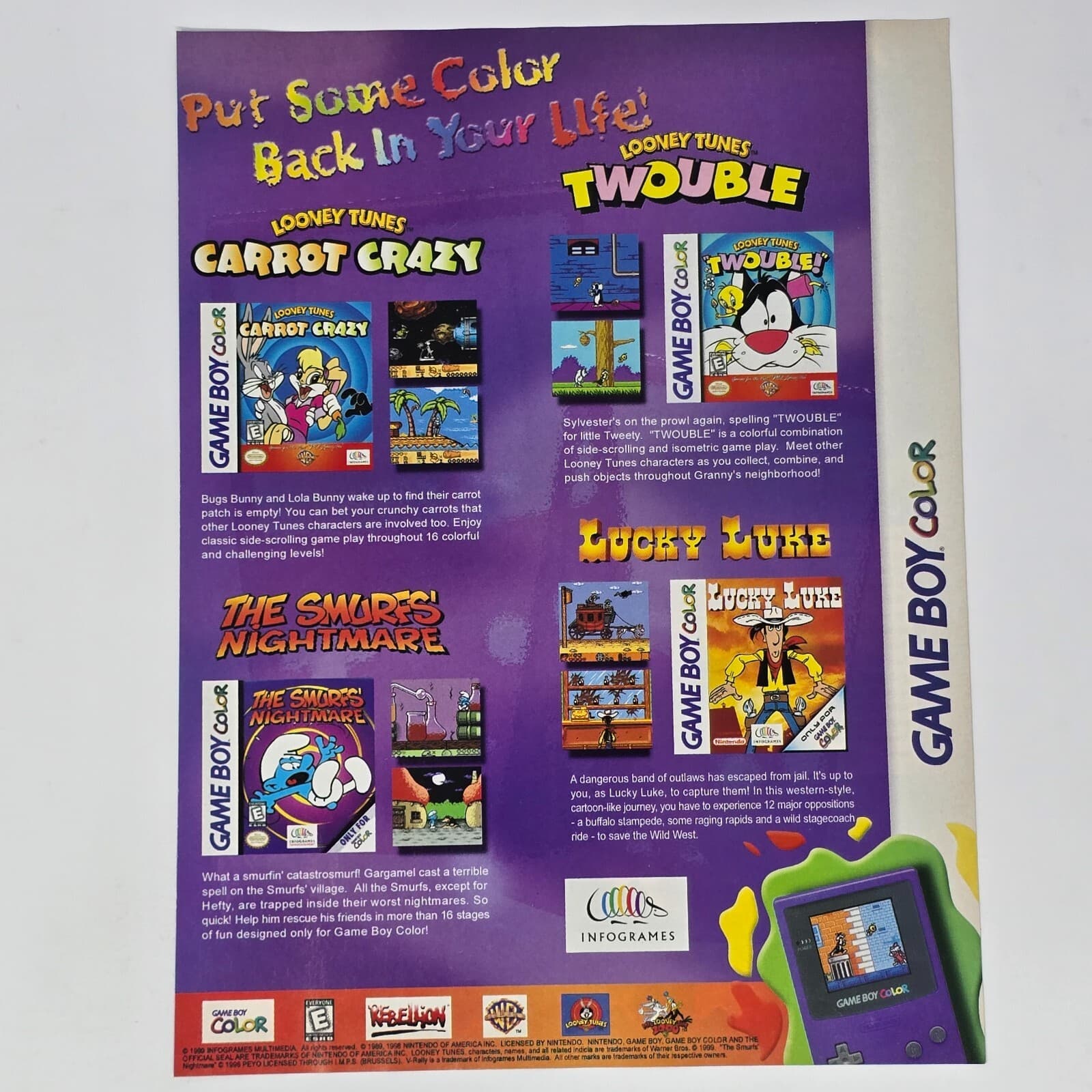 Infogrames Nintendo GameBoy Color Looney Tunes Smurfs Print Ad/Poster Promo Art