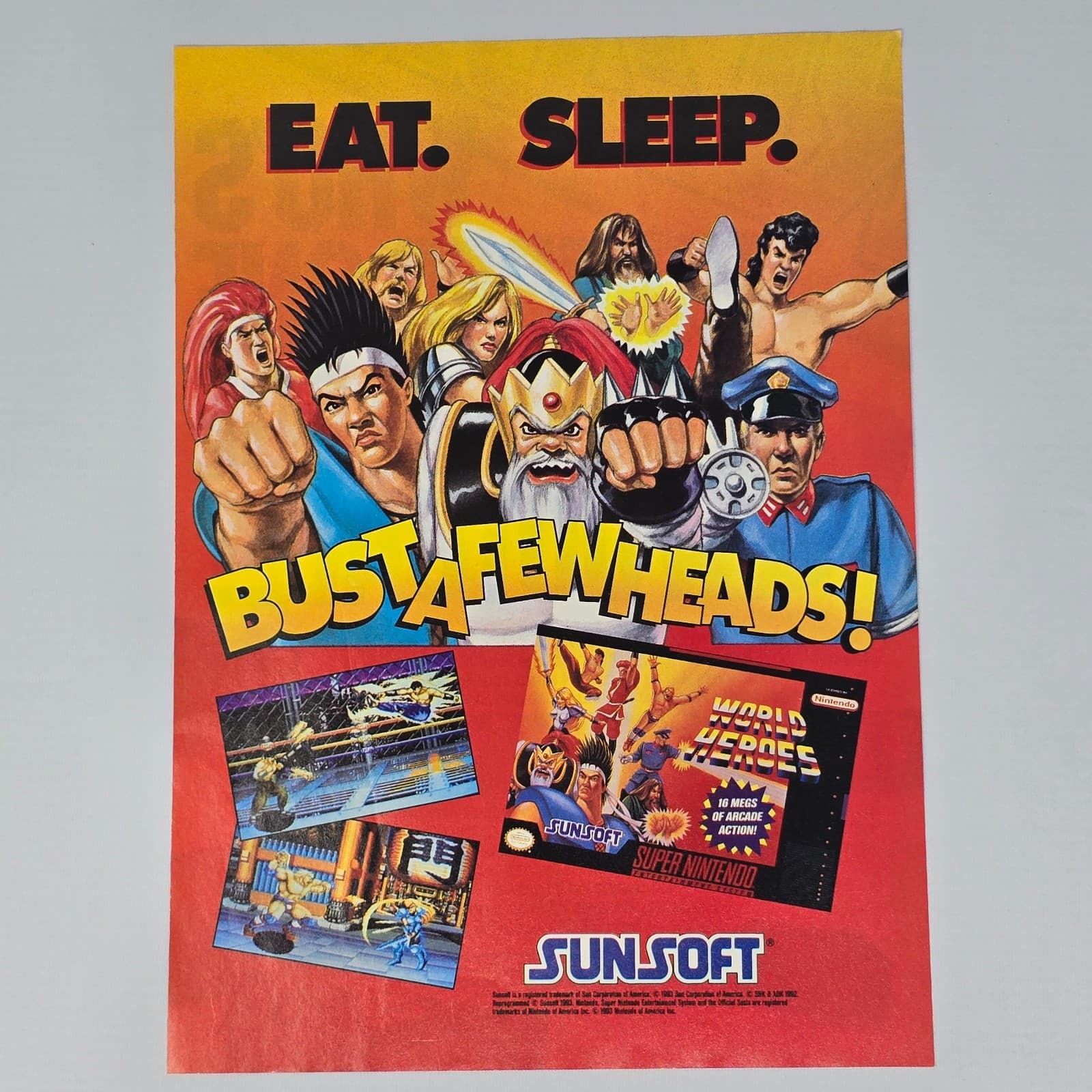 World Heroes Super Nintendo SNES Sleep Print Ad/Poster