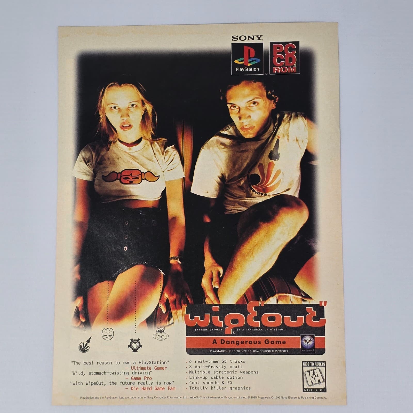 Wipeout PlayStation 1 PS1 Dangerous Print Ad/Poster