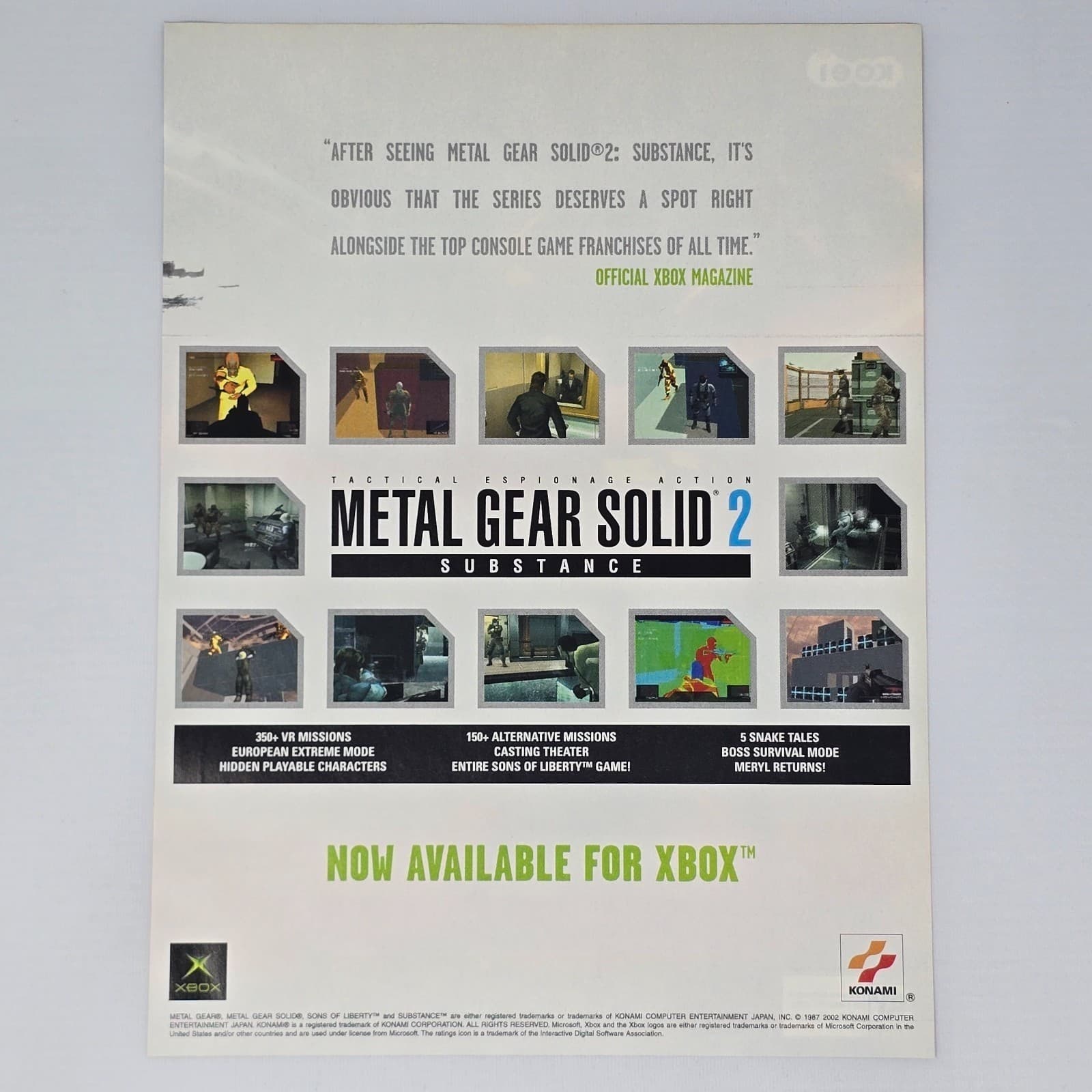 Metal Gear Solid 2 Substance Xbox Authentic Magazine Ad
