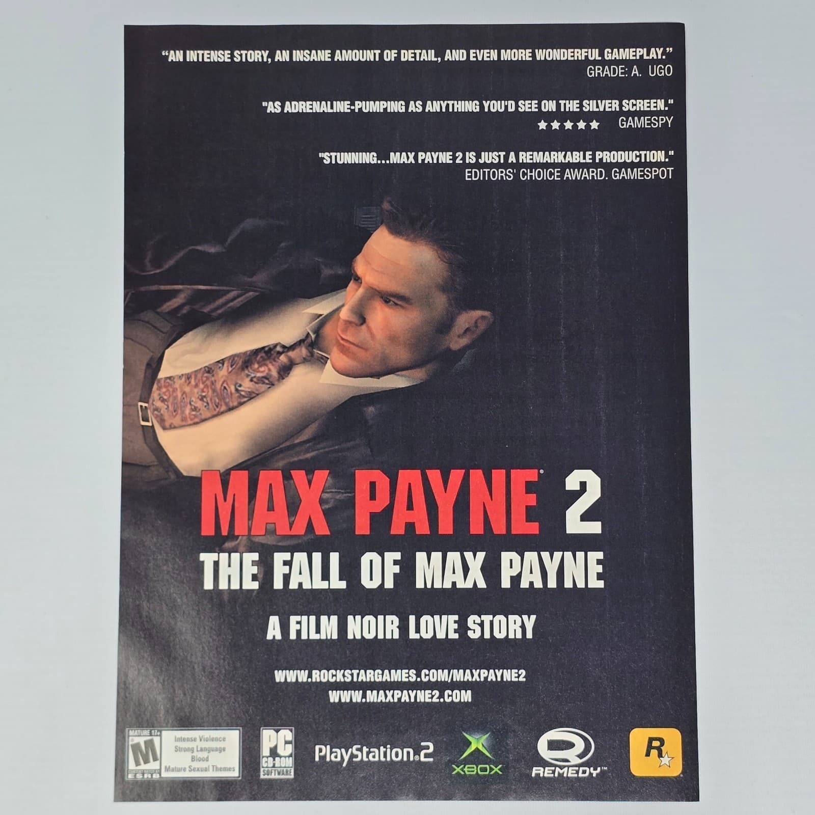 Max Payne 2 The Fall Of Max Payne Xbox PlayStation 2 PS2 Authentic Magazine Ad