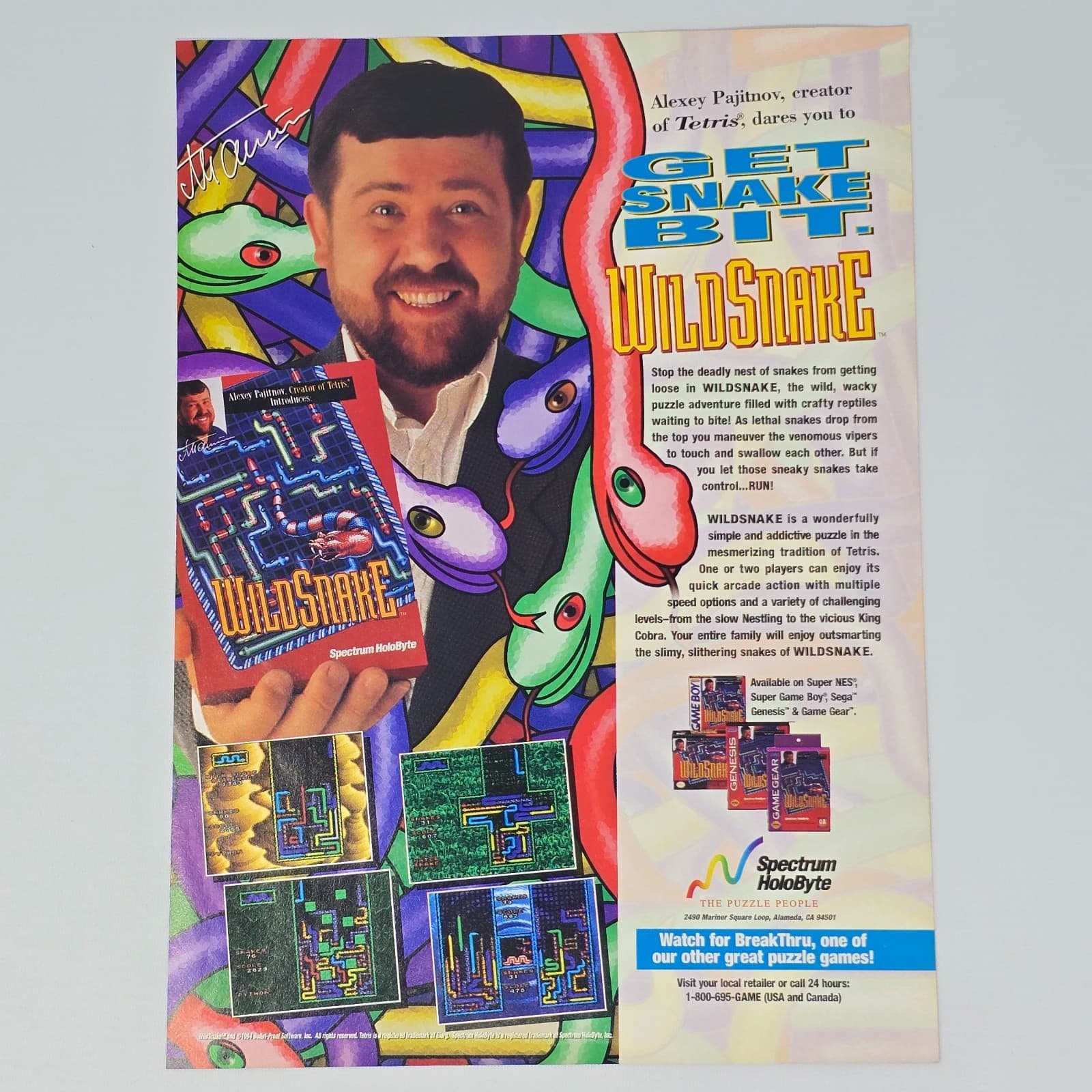 WildSnake Super Nintendo SNES Super Game Boy Sega Genesis Bit Print Ad/Poster