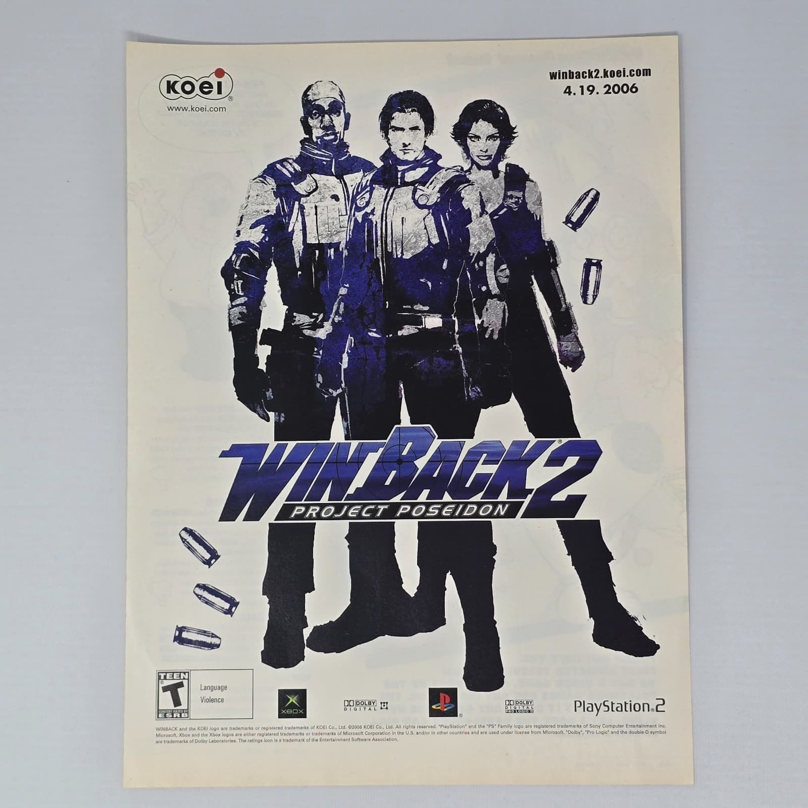 WinBack 2 Project Poseidon Xbox PlayStation 2 PS2 Koei Print Ad/Poster