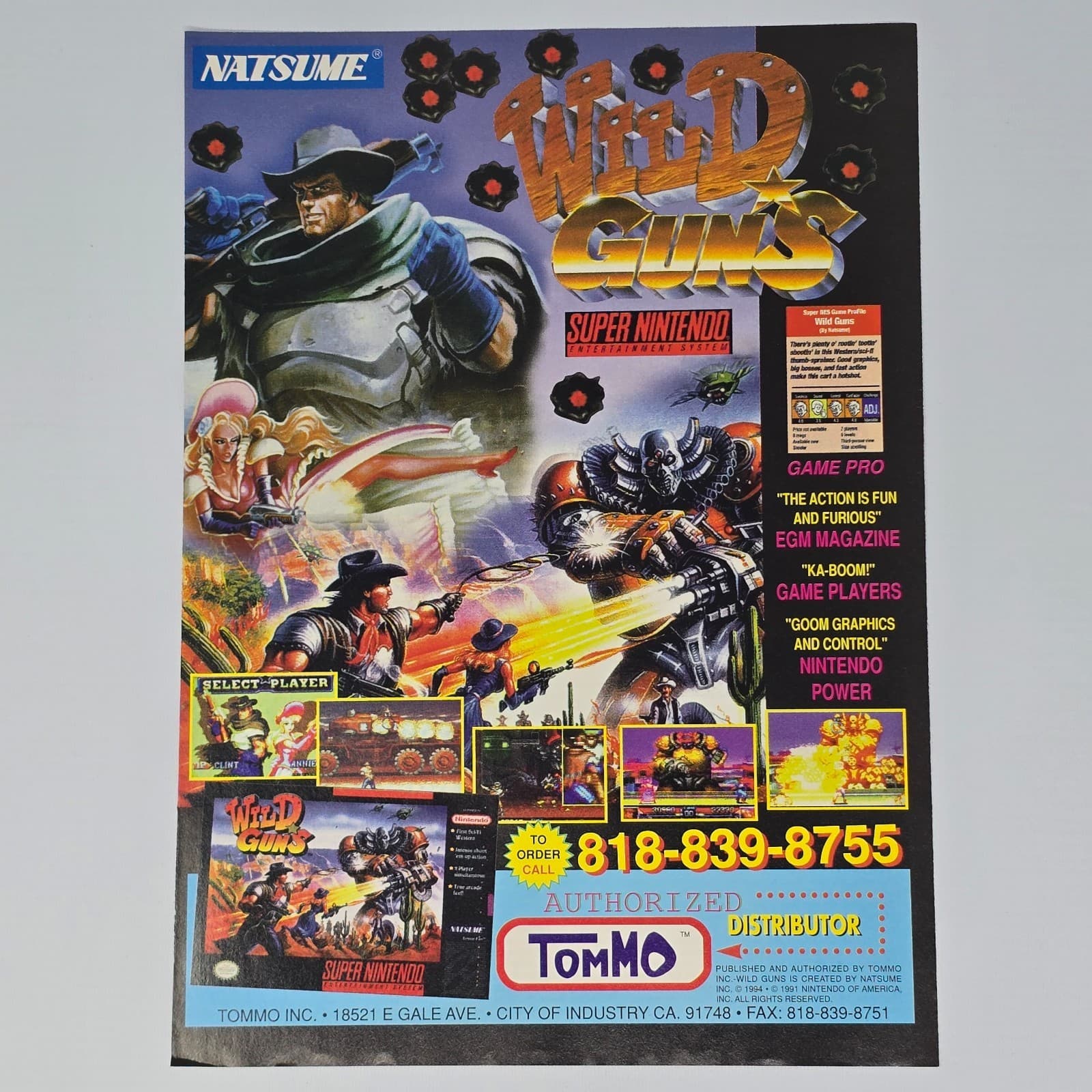 Wild Guns Super Nintendo SNES Pro Print Ad/Poster