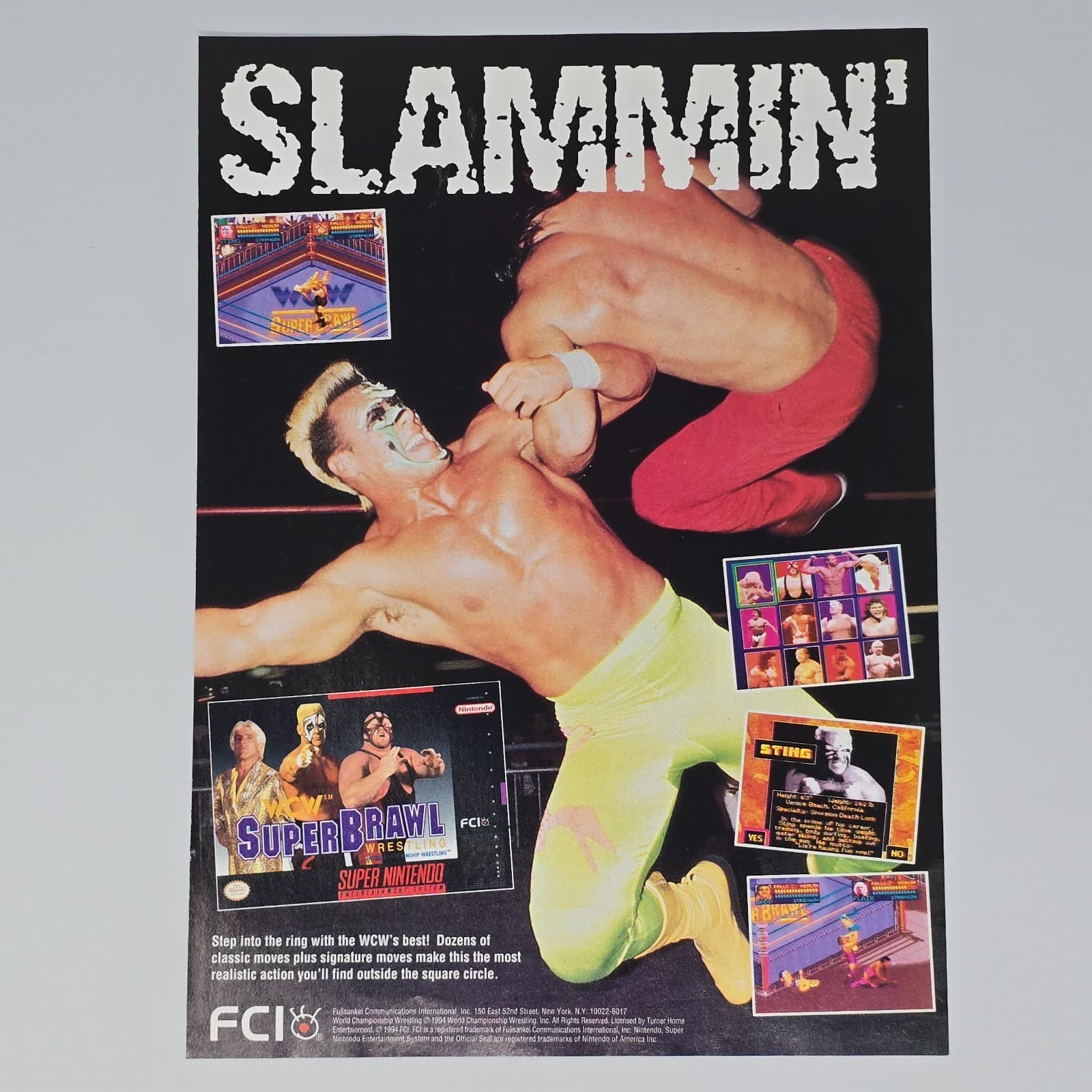 WCW Super Brawl Wrestling Super Nintendo SNES Slammin Print Ad/Poster