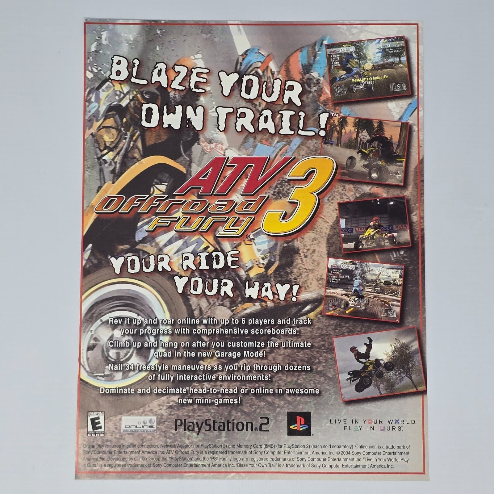 ATV Offroad Fury 3 PlayStation 2 Blaze Your Own Trail Print Ad/Poster