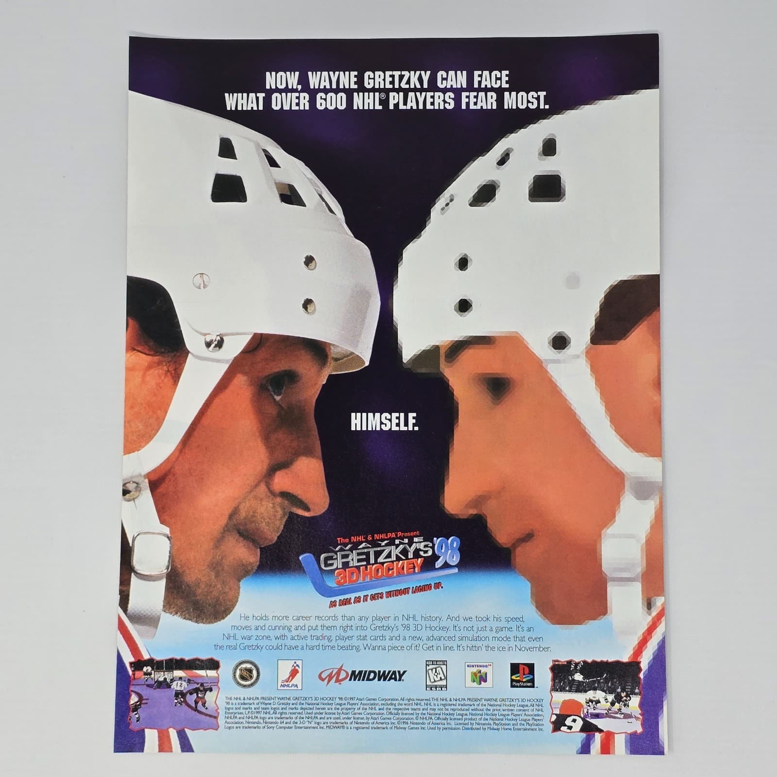 Wayne Gretzky's 3D Hockey '98 Nintendo 64 N64 PlayStation 1 PS1 Print Ad/Poster