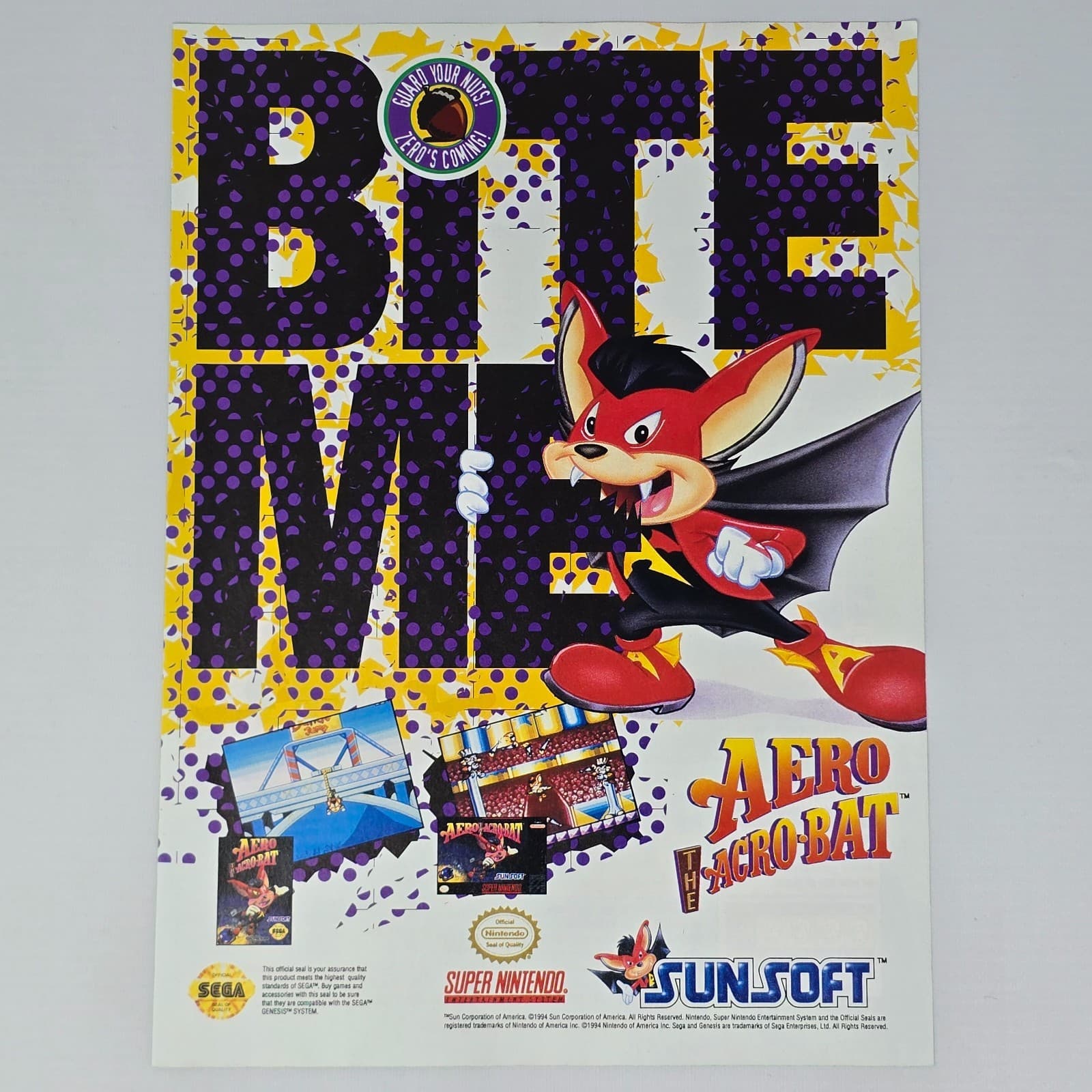 Aero The Acro Bat Super Nintendo SNES Bite Me Print Ad/Poster