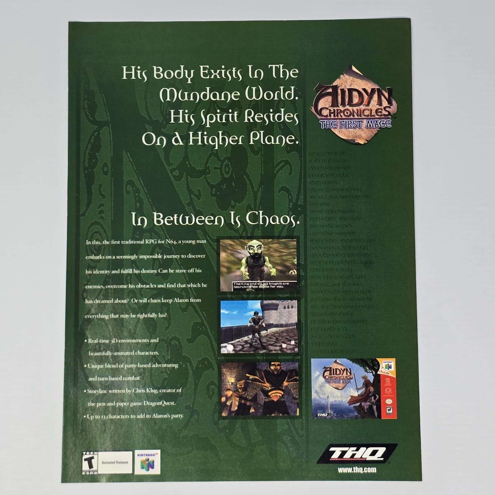 Aidyn Chronicles Nintendo 64 N64 Higher Plane Print Ad/Poster