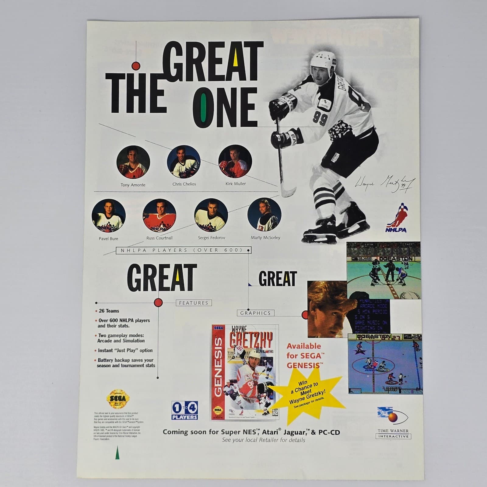 Wayne Gretzky And The NHLPA All Stars Sega Genesis Print Ad/Poster
