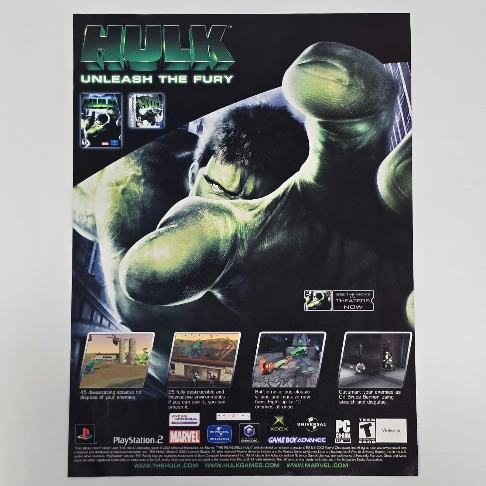 The Hulk Xbox PS2 GameCube PC Authentic Magazine Ad