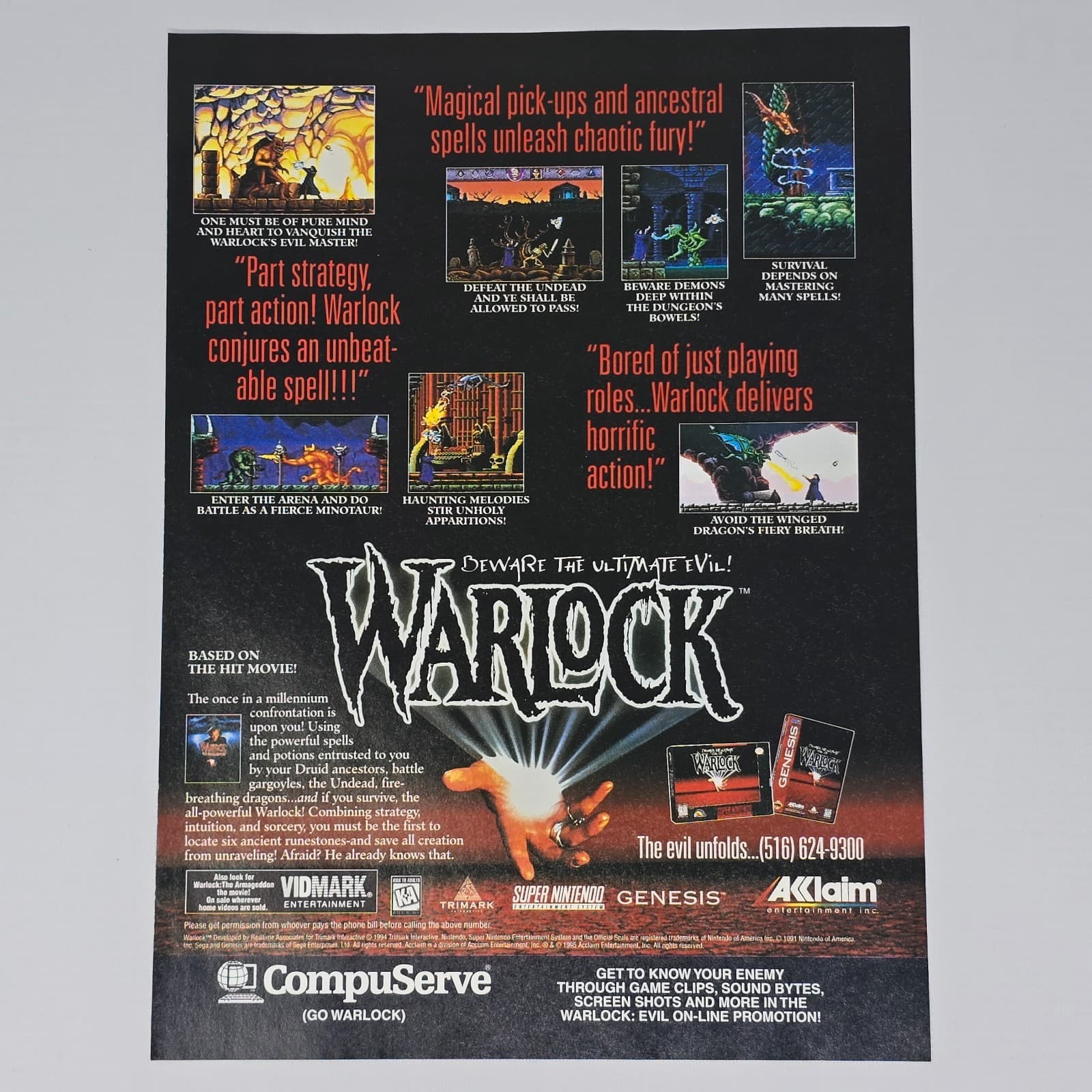 Warlock Super Nintendo SNES Sega Genesis Magical Print Ad/Poster