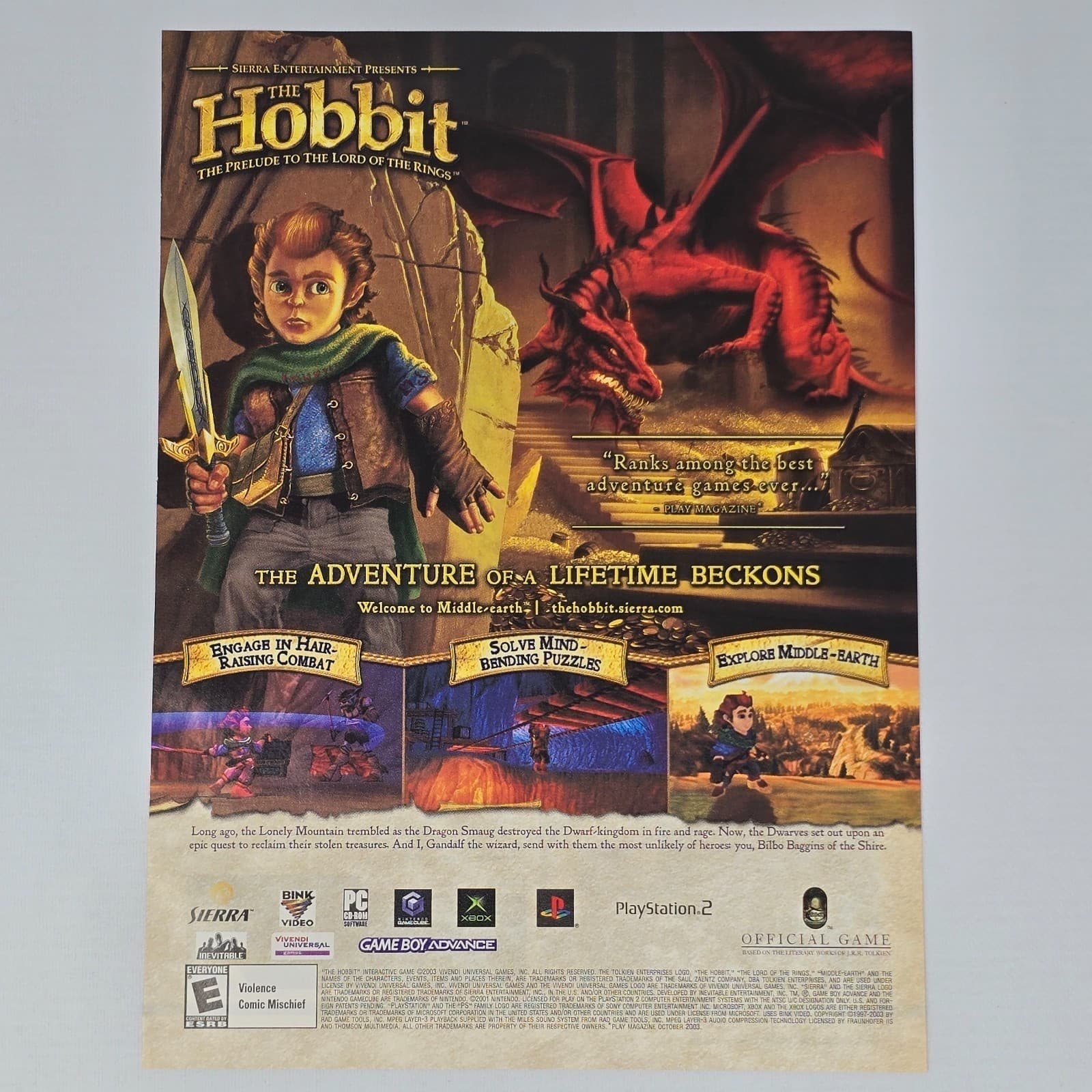 The Hobbit Xbox PS2 PC GameCube Authentic Magazine Ad