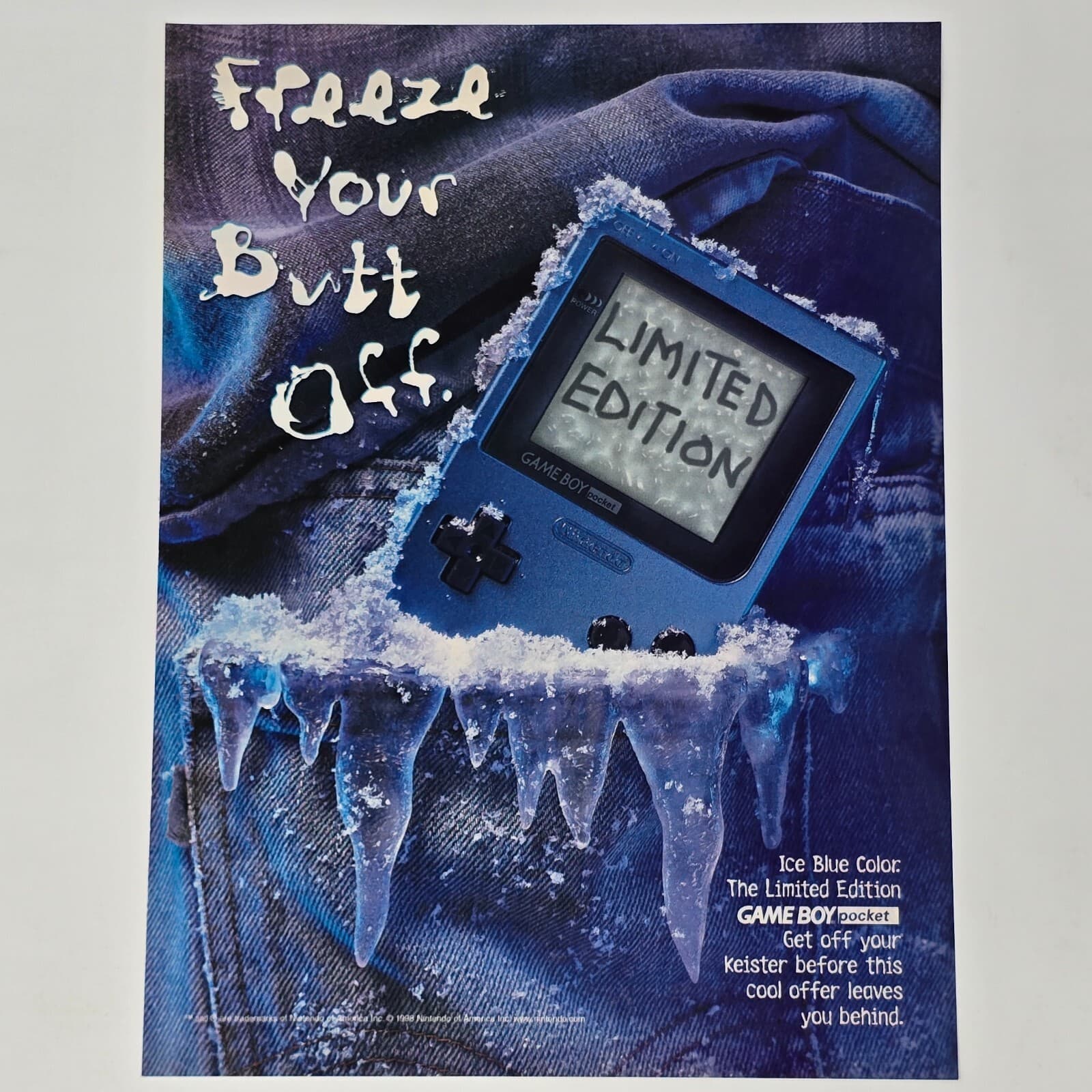 Nintendo GameBoy Pocket Ice Blue Limited Edition Butt Print Ad/Poster Promo Art