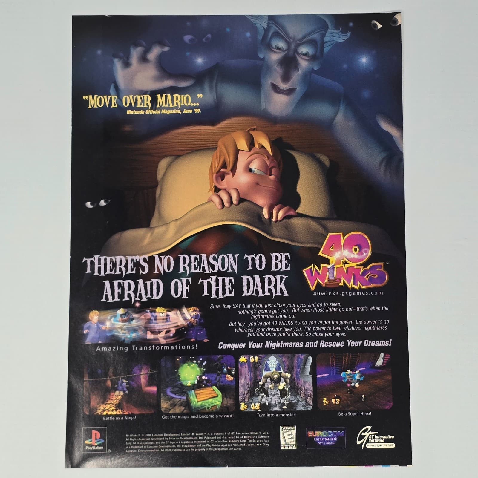 40 Winks PlayStation PS1 Move Over Mario Print Ad/Poster