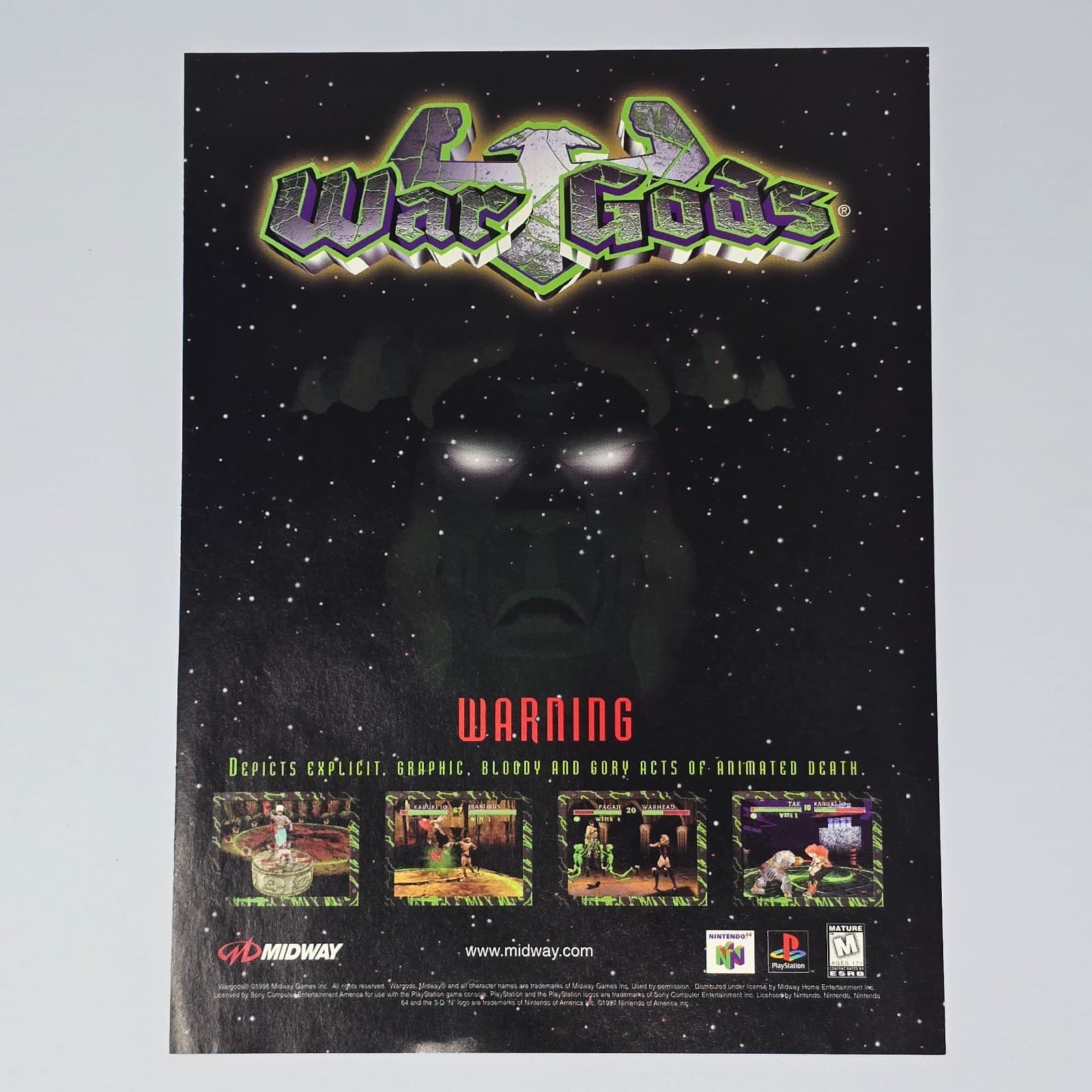 WAR Gods Nintendo 64 N64 PlayStation 1 PS1 Warning Print Ad/Poster