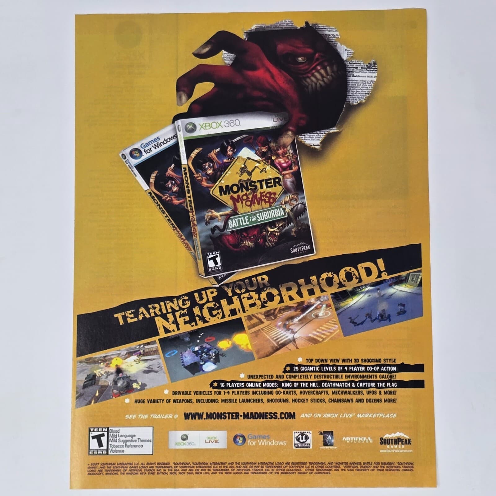 Monster Madness Battle for Suburbia Xbox 360 PC Print Ad/Poster Promo Art