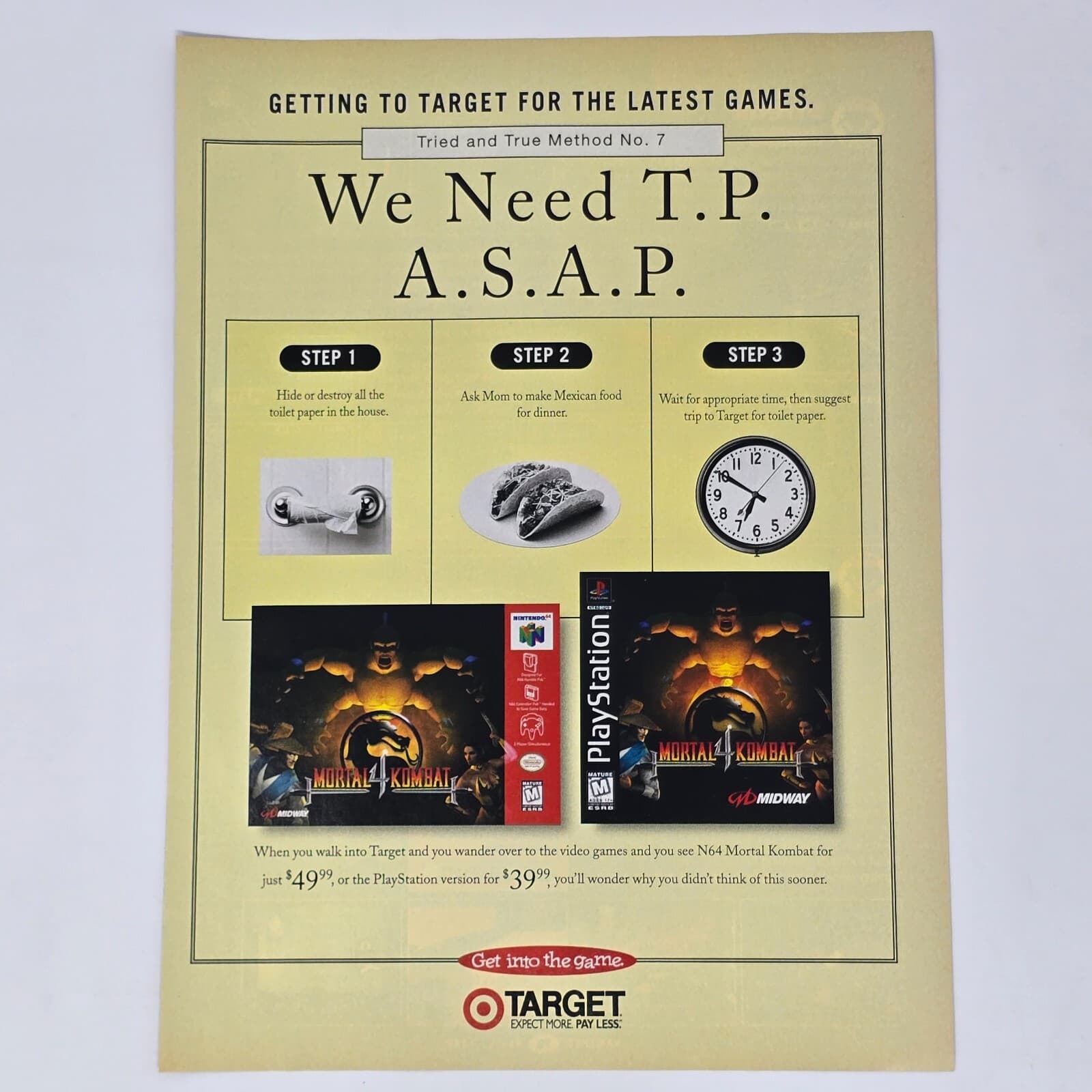 Mortal Kombat 4 PS1 Nintendo 64 N64 Target Method 7 Print Ad/Poster Promo Art