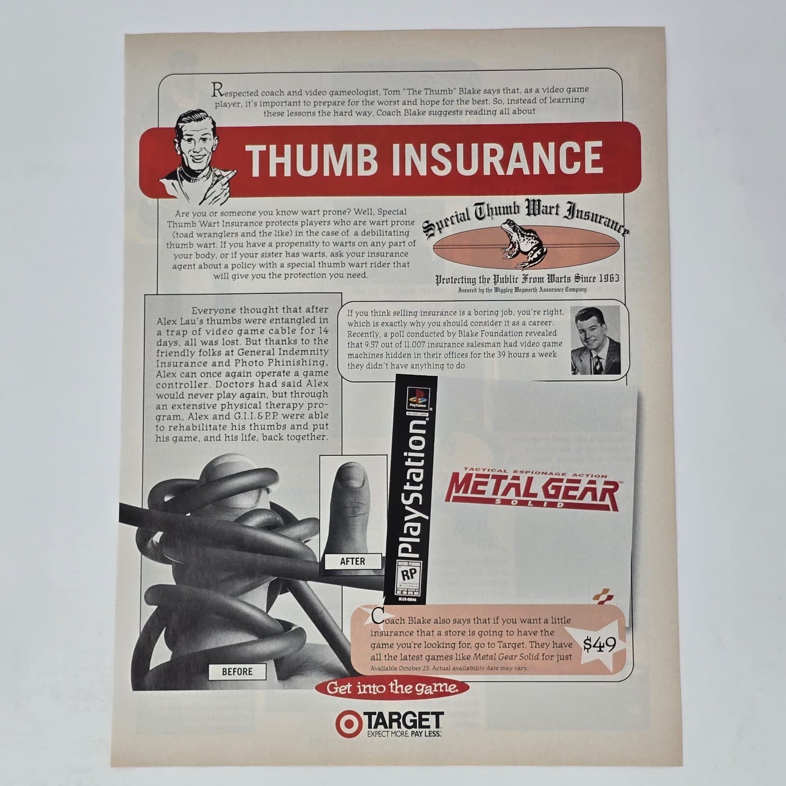 Metal Geard Solid PlayStation 1 PS1 Target Insurance Print Ad/Poster Promo Art