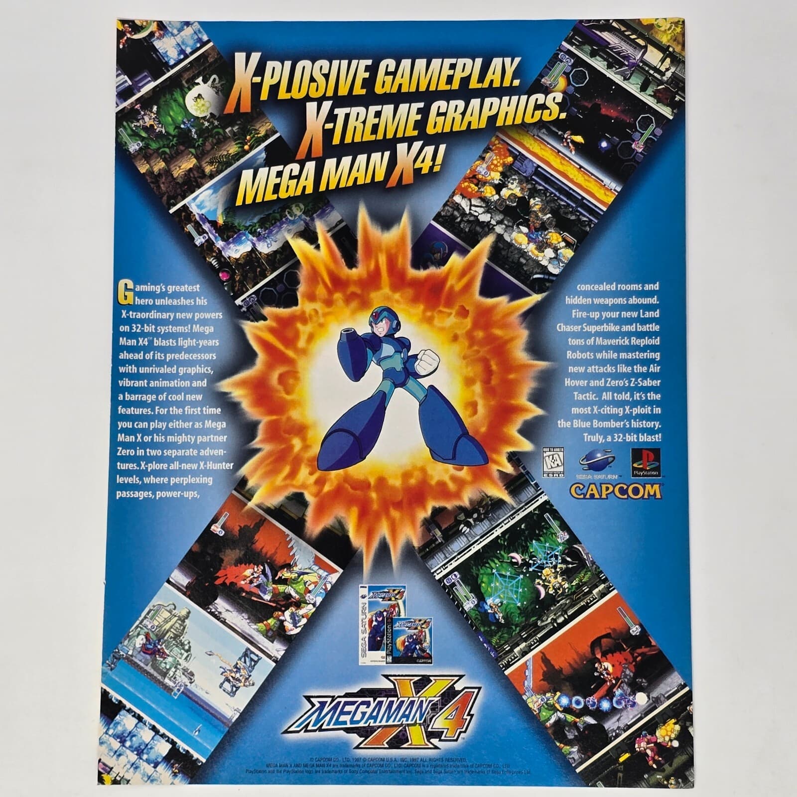 Mega Man X4 Sega Saturn PlayStation 1 PS1 X-Plosive Print Ad/Poster Promo Art