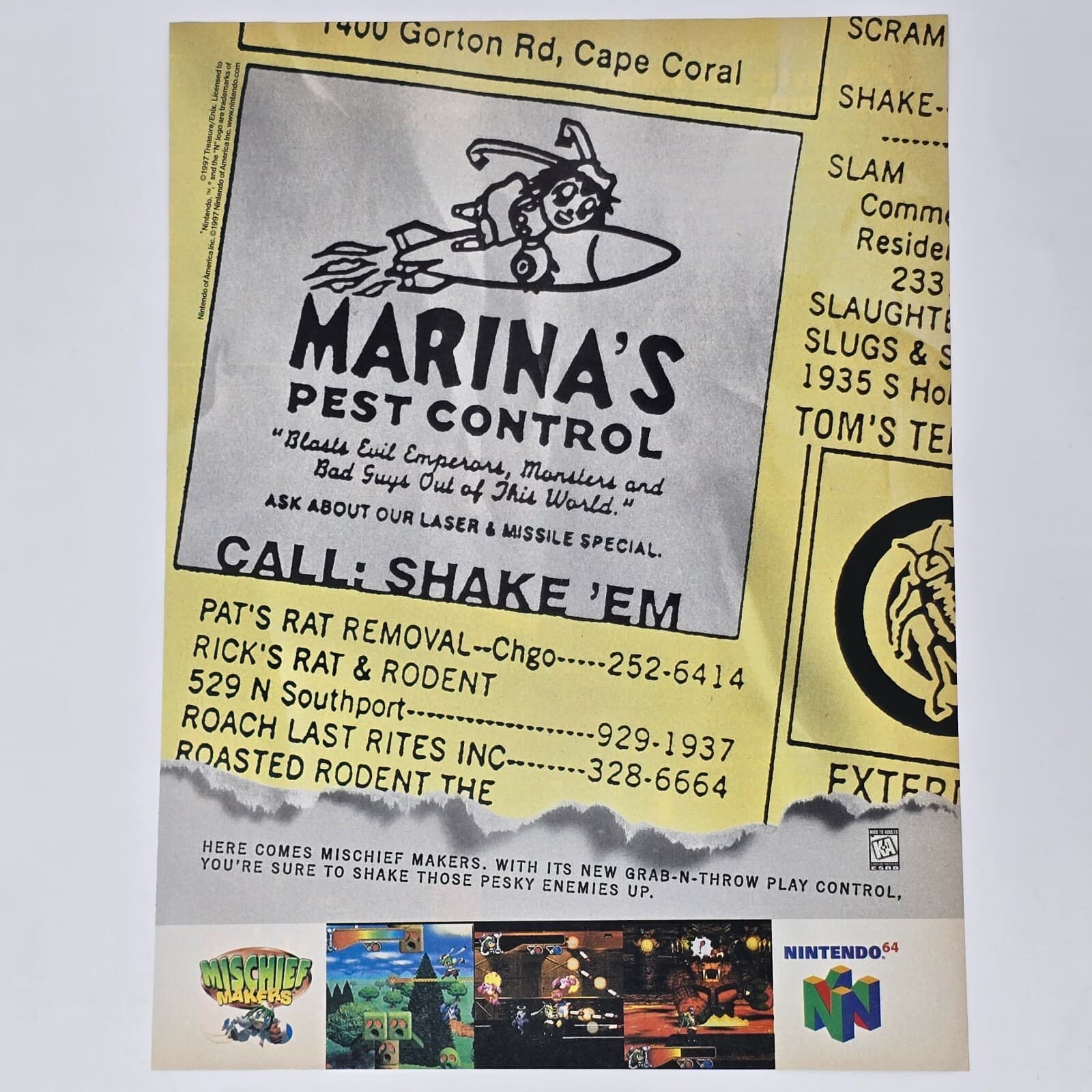 Mischief Makers Nintendo 64 N64 Pest Control Print Ad/Poster Promo Art