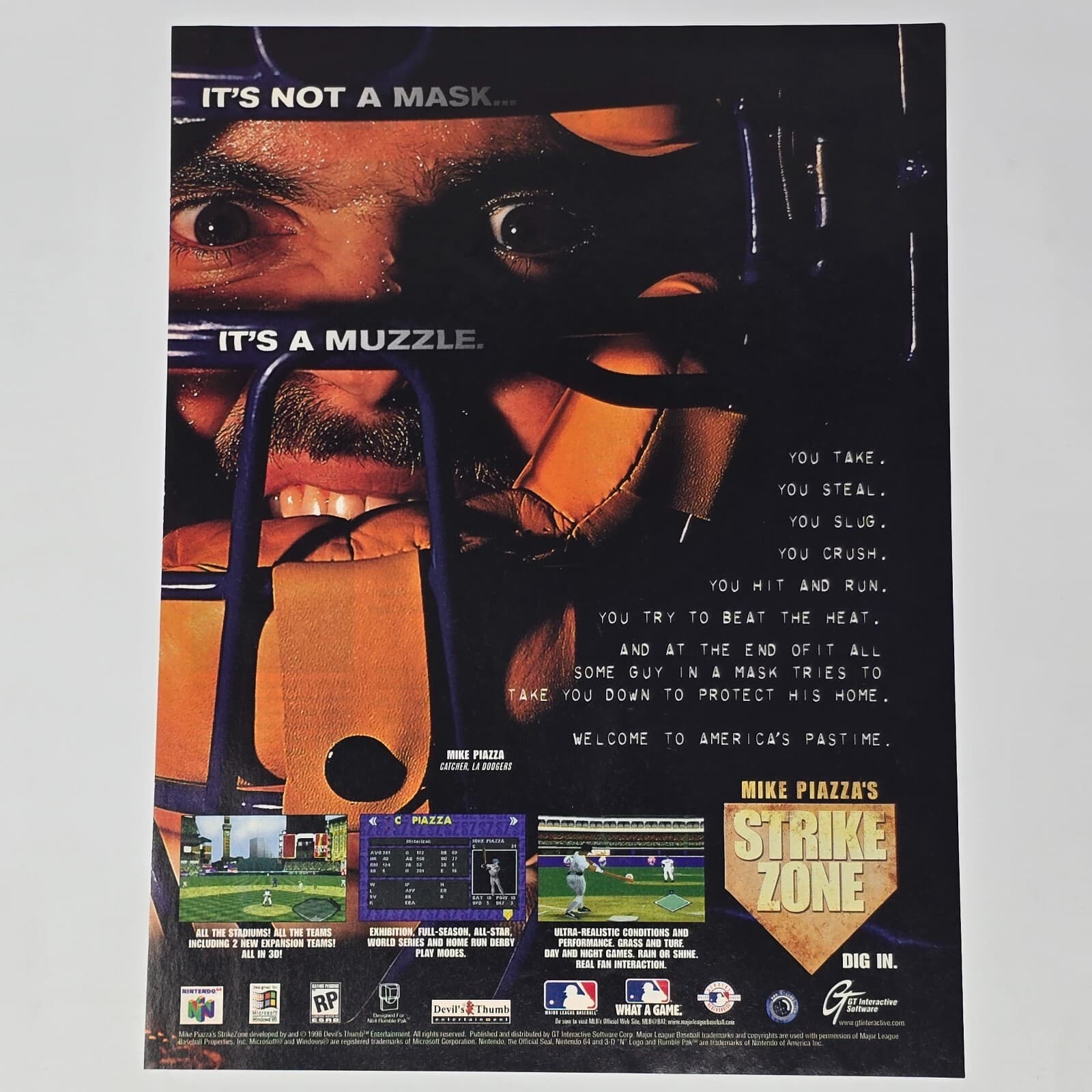 Mike Piazza's Strike Zone Nintendo 64 N64 PC Muzzle Print Ad/Poster Promo Art