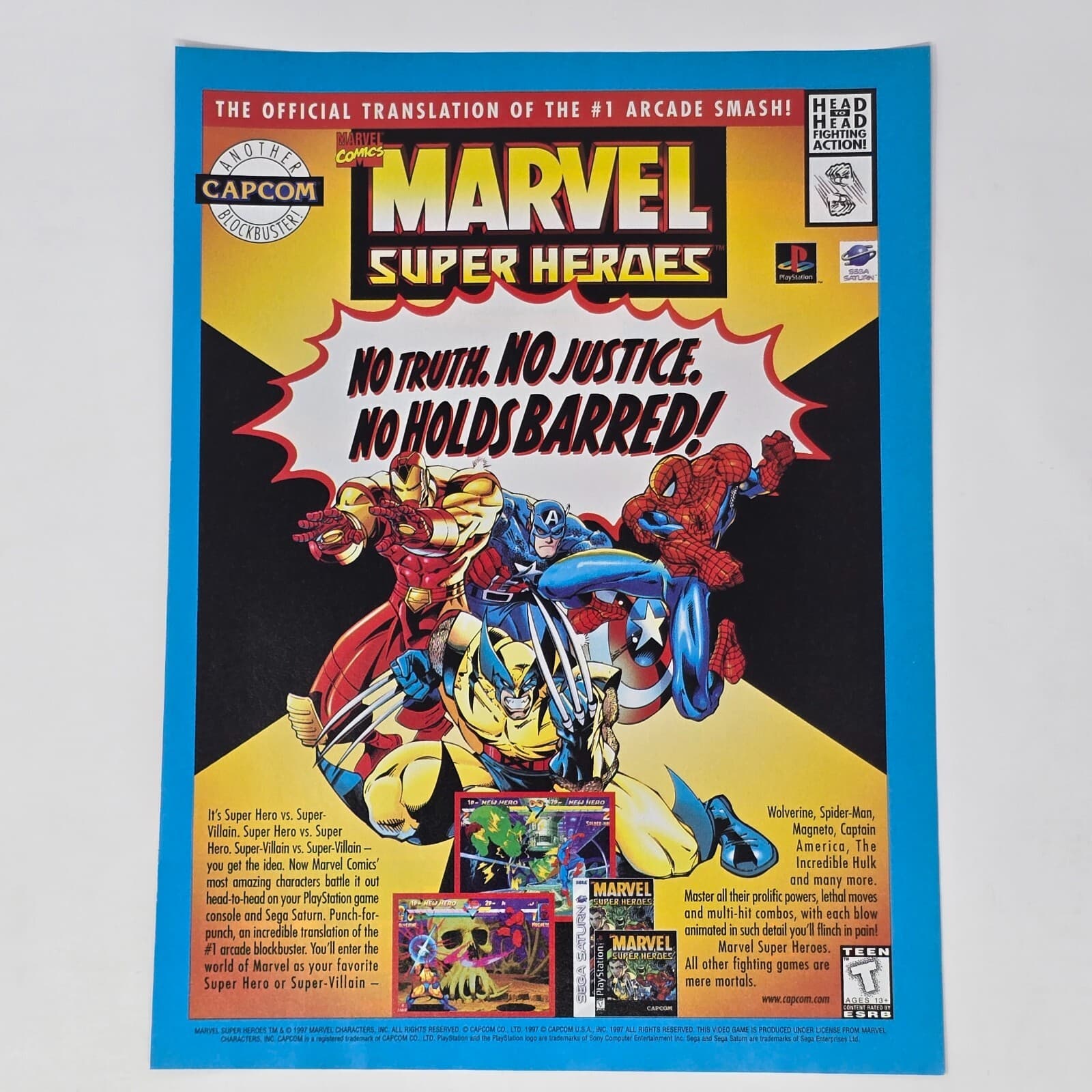 Marvel Super Heroes Sega Saturn PlayStation PS1 Truth Print Ad/Poster Promo Art
