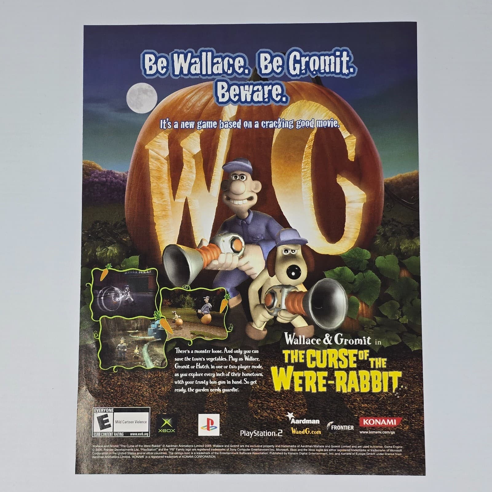 Wallace & Gromit Xbox PlayStation 2 PS2 Beware Print Ad/Poster